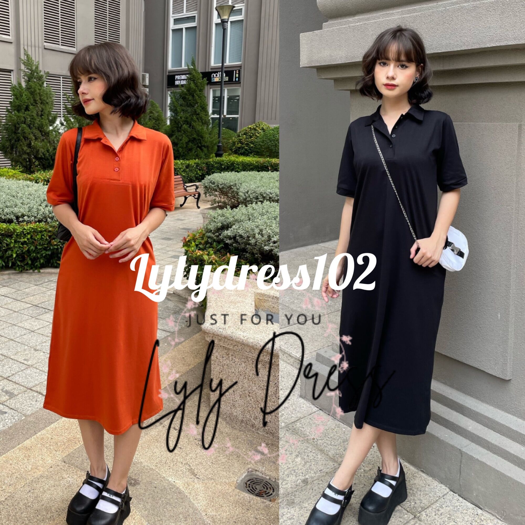 Váy suông freesize dưới 60kg cổ sơ mi tay cộc