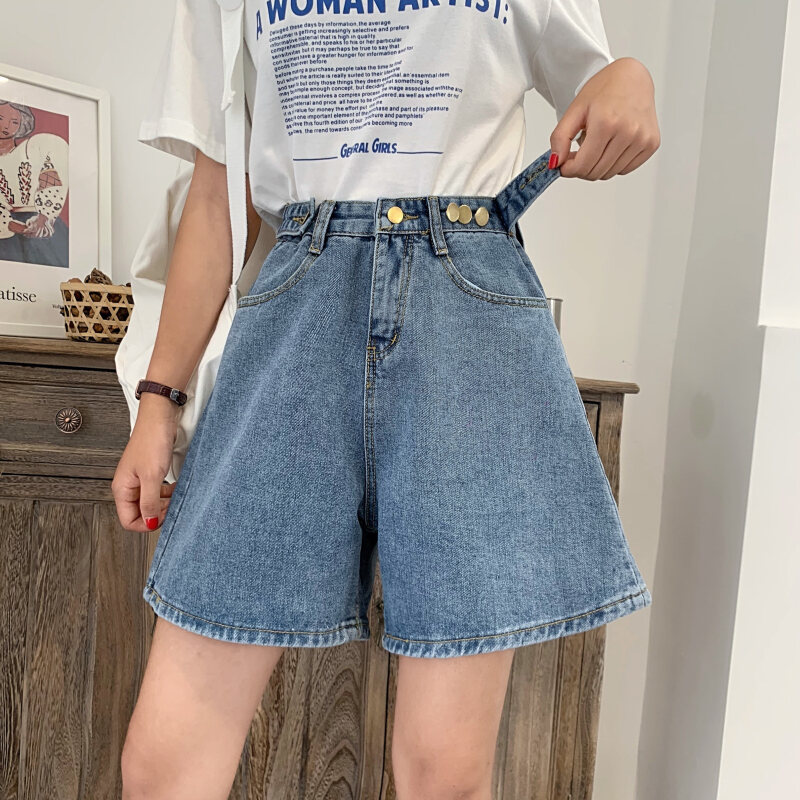 Quần Short Denim Cạp Cao Mùa Hè Mỏng Năm Điểm Cho Nữ Dáng Chữ a Rộng Rãi Thoải Mái Phong Cách Hàn Quốc Quần Bó Sát
