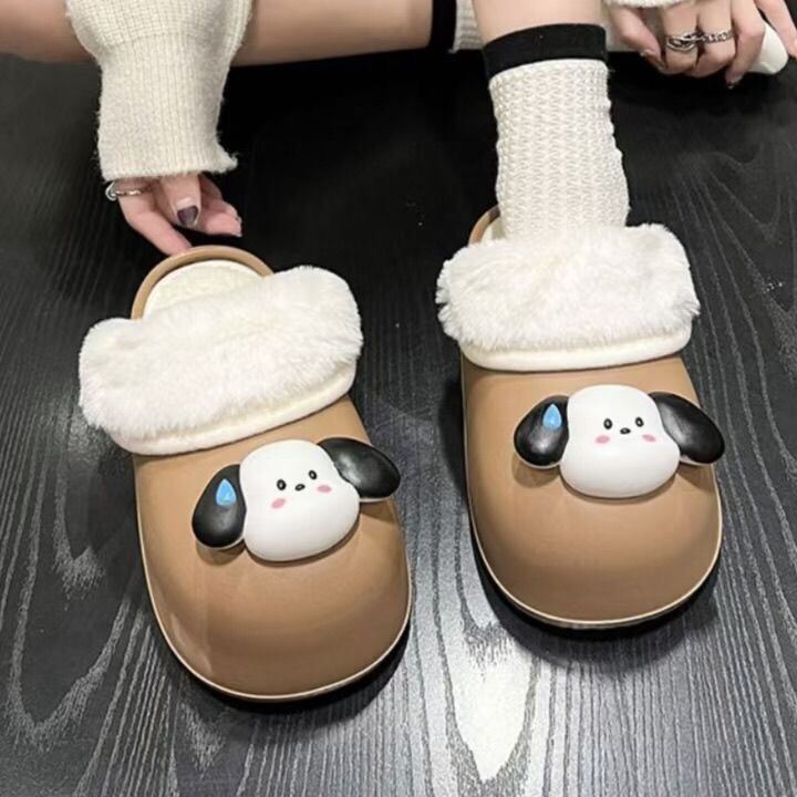 Dép Bông Mùa Đông Đế Dày Thời Trang Phong Cách Hàn Quốc Đế EVA Chống Thấm Nước Đế Cao Su Dép Lê Thường Ngày Cho Nữ