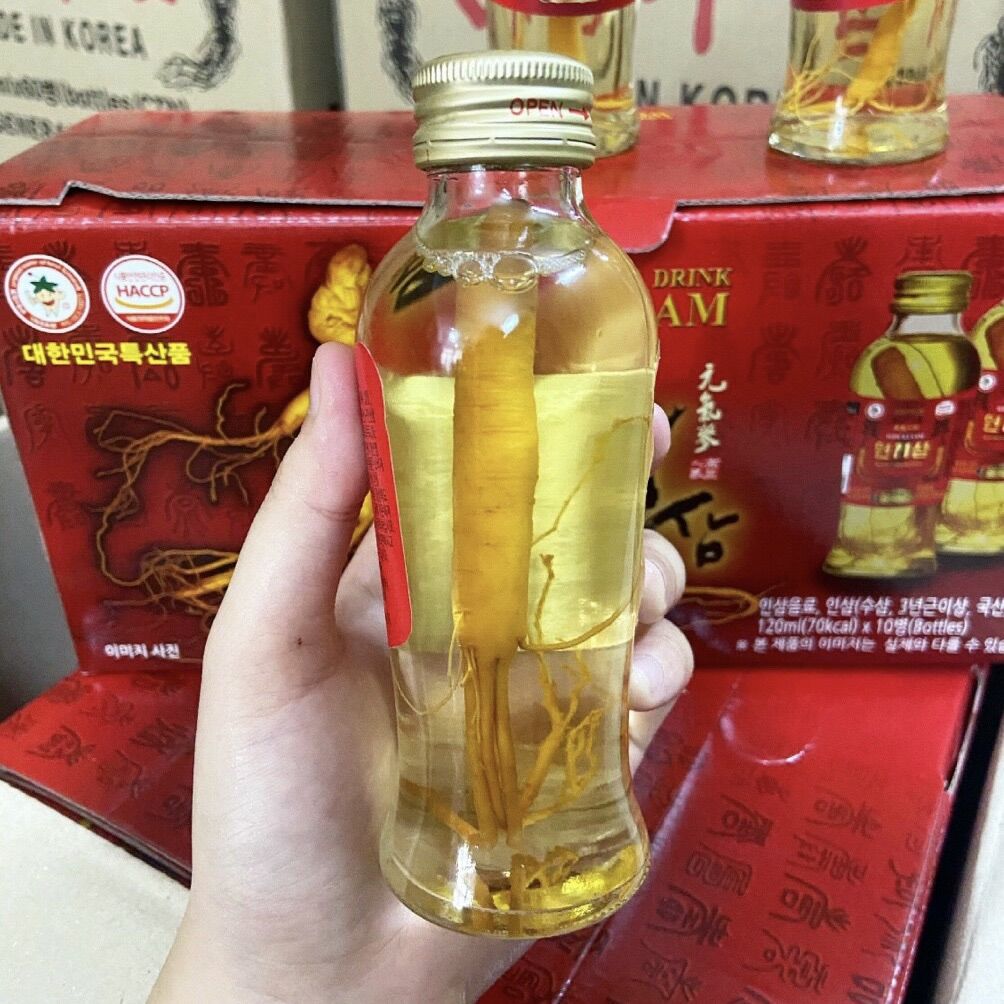 Nước nhân sâm Hàn Quốc có củ WON KI SAM, KGS (Hộp 10 chai)