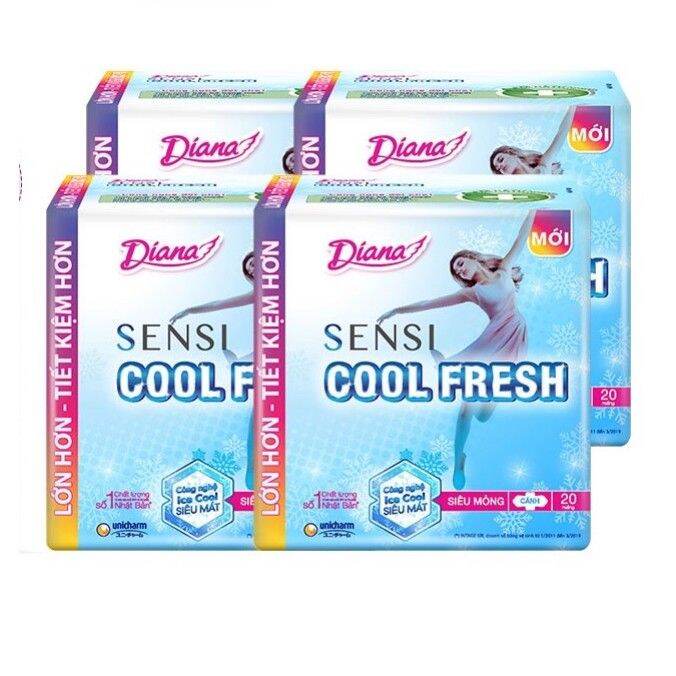 Combo 4 gói Bvs Diana Sensi cool siêu mỏng cánh 20 miếng/gói