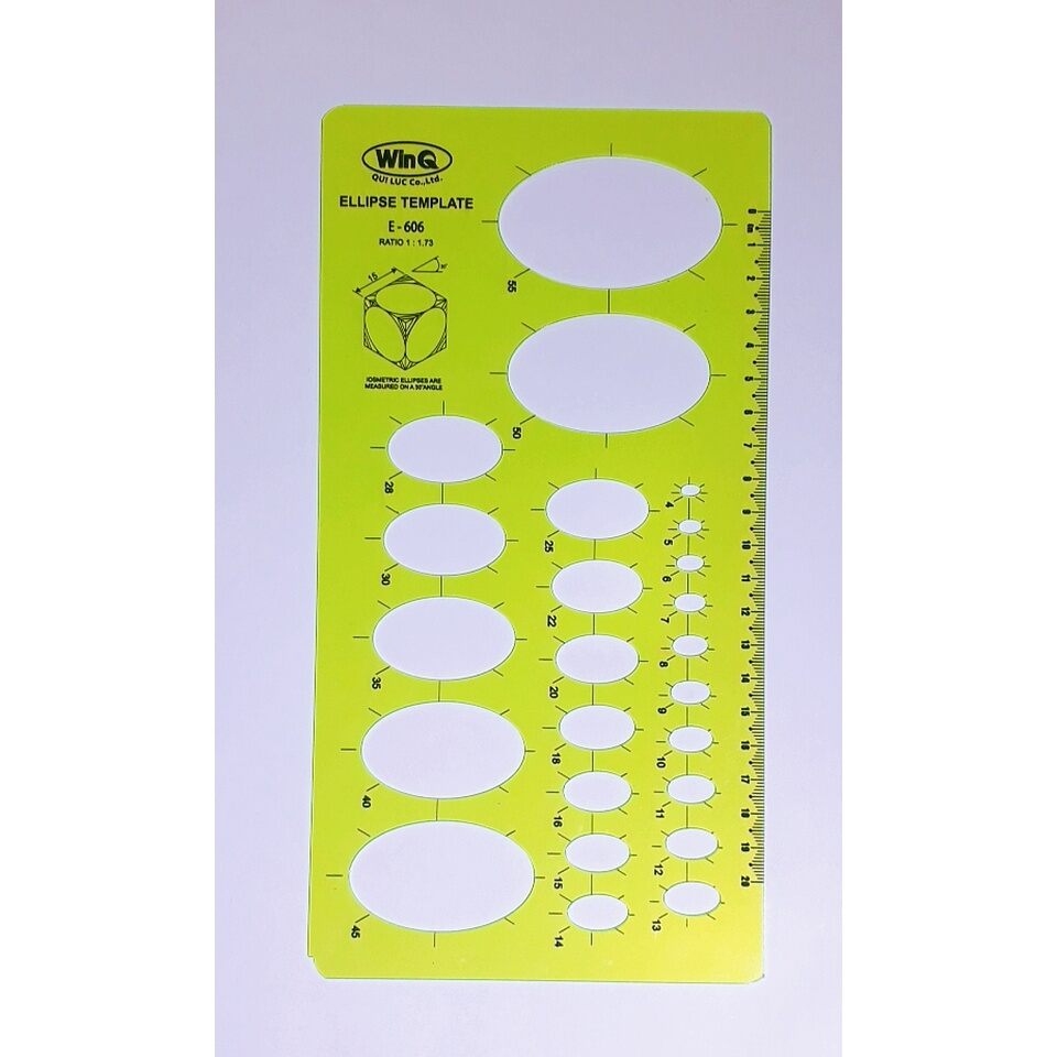 (Combo 2c) Thước vẽ kỹ thuật, thước Elip, ELLIPSE TEMPLATE WinQ E-606