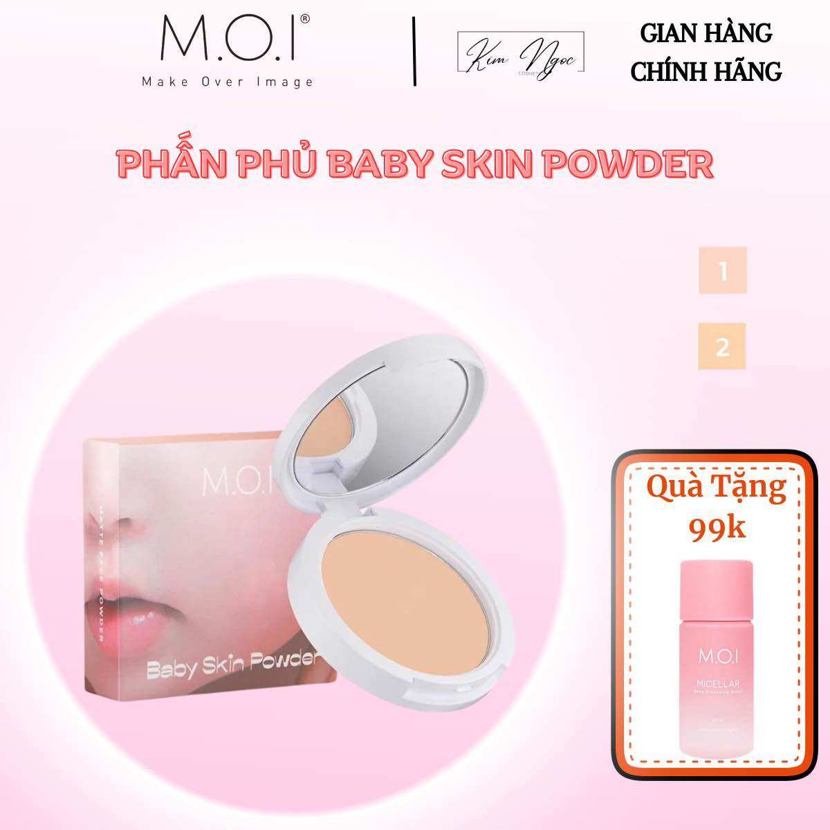 Phấn phủ POWDER Baby Cushion M.O.I Cosmetics Hồ Ngọc Hà kiềm dầu kháng nước nâng tone tự nhiên độ che phủ tốt Kim Ngọc Comestic