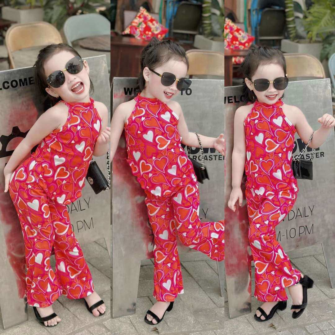 Set Thun Áo Cổ Yếm Quần Loe Siêu Cưng Bé Gái