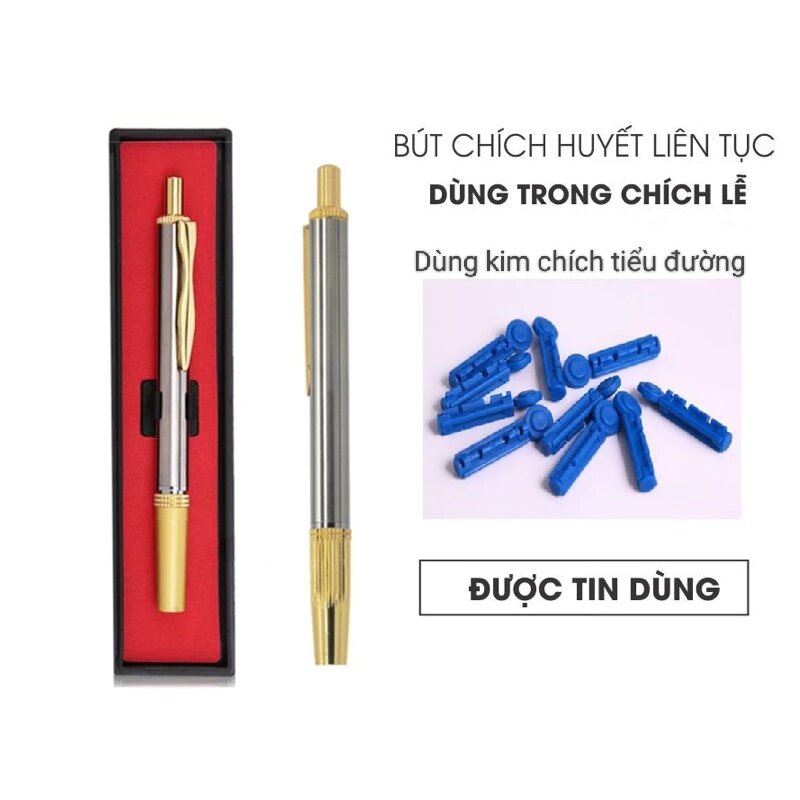 Bút chích lấy máu bấm liên tục cao cấp+ 50 kim chích, dành cho người tiểu đường, bút chích lễ máu giác hơi