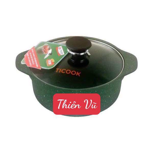 Nồi đúc Classic hợp kim nhôm vân đá nắp kính đáy từ Ticook, nồi hợp kim nhôm - gia dụng Thiên Vũ