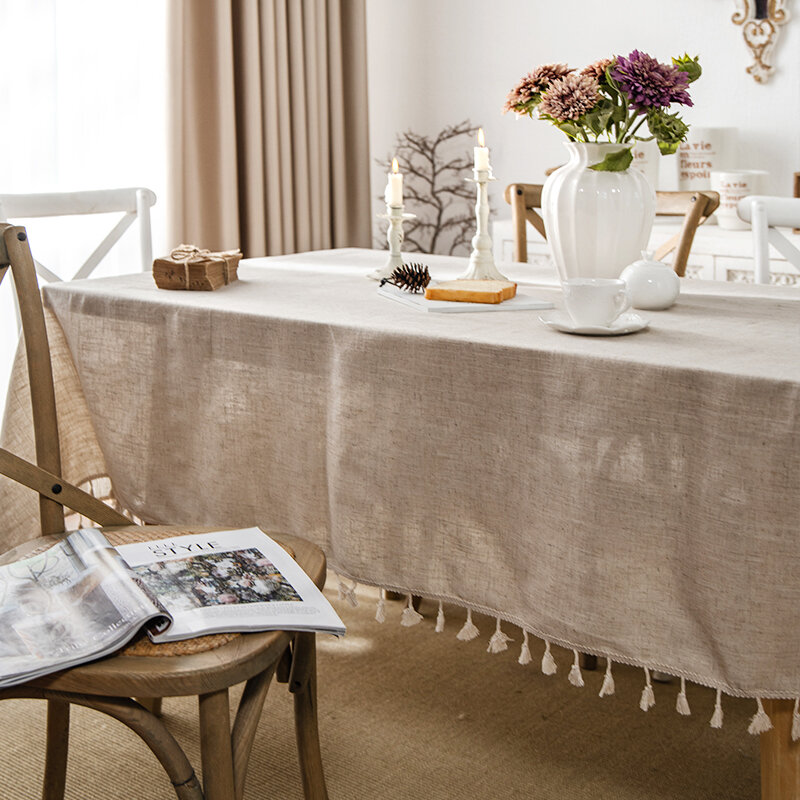 Khăn Phủ Bàn Trà Vải Nghệ Thuật Vải Lanh Cotton Khăn Trải Bàn Cổ Điển Nghệ Thuật Khăn Trải Bàn Ăn Tua Rua Bắc Âu Khăn Trải Bàn Dài Gia Dụng