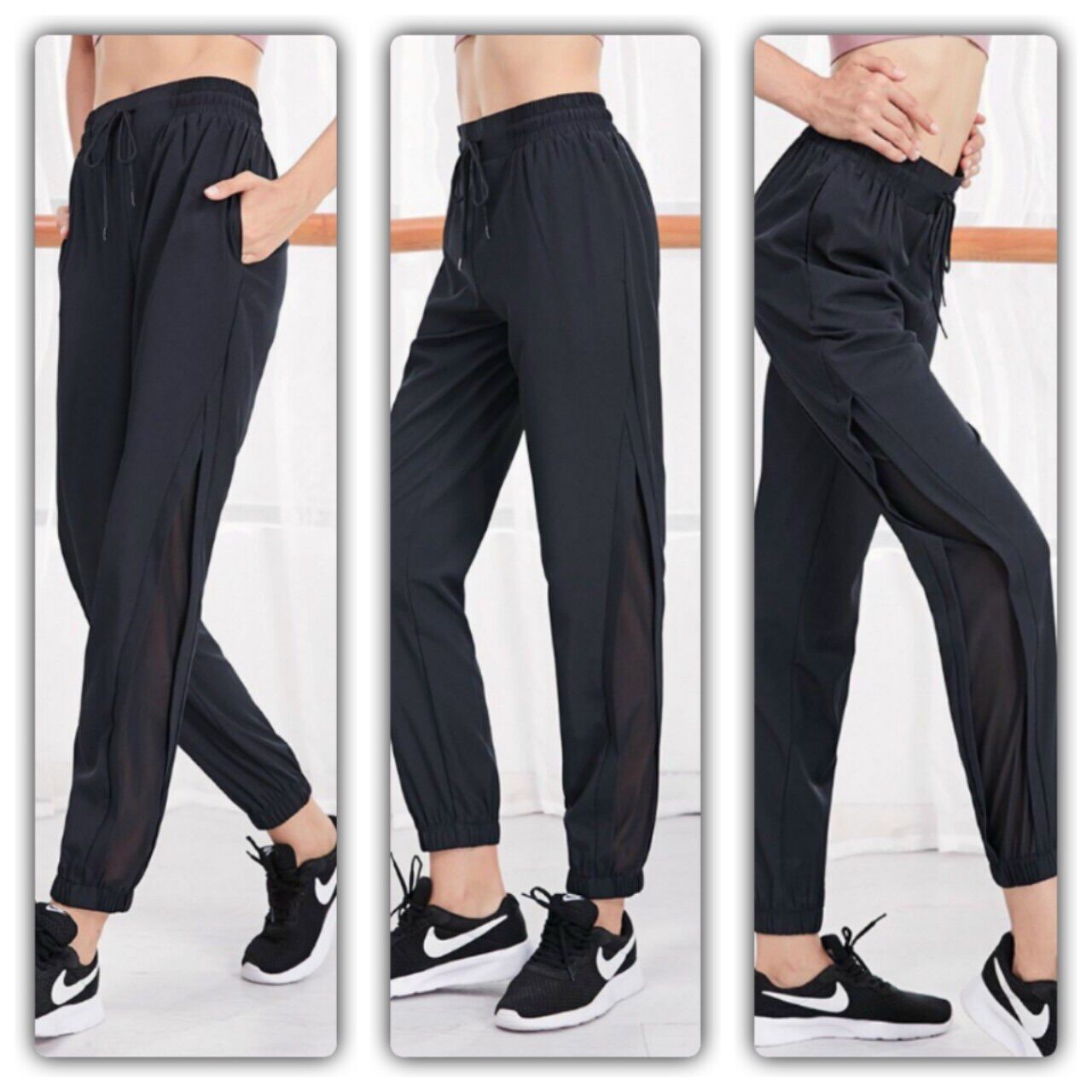 Quần Jogger phối lưới tập gym thể thao yoga nữ