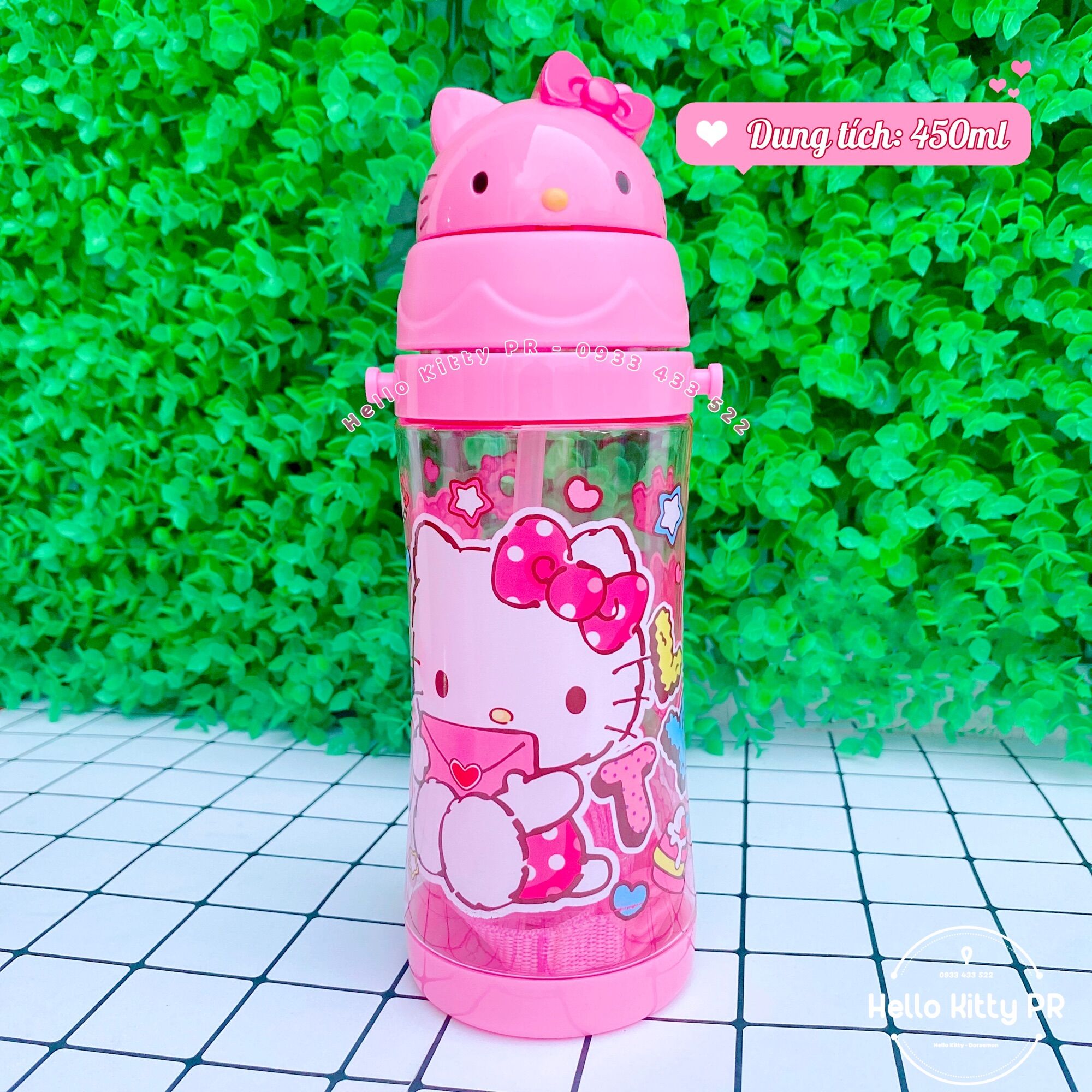 Bình nước ống hút có dây đeo Hello Kitty - Doremon Doraemon