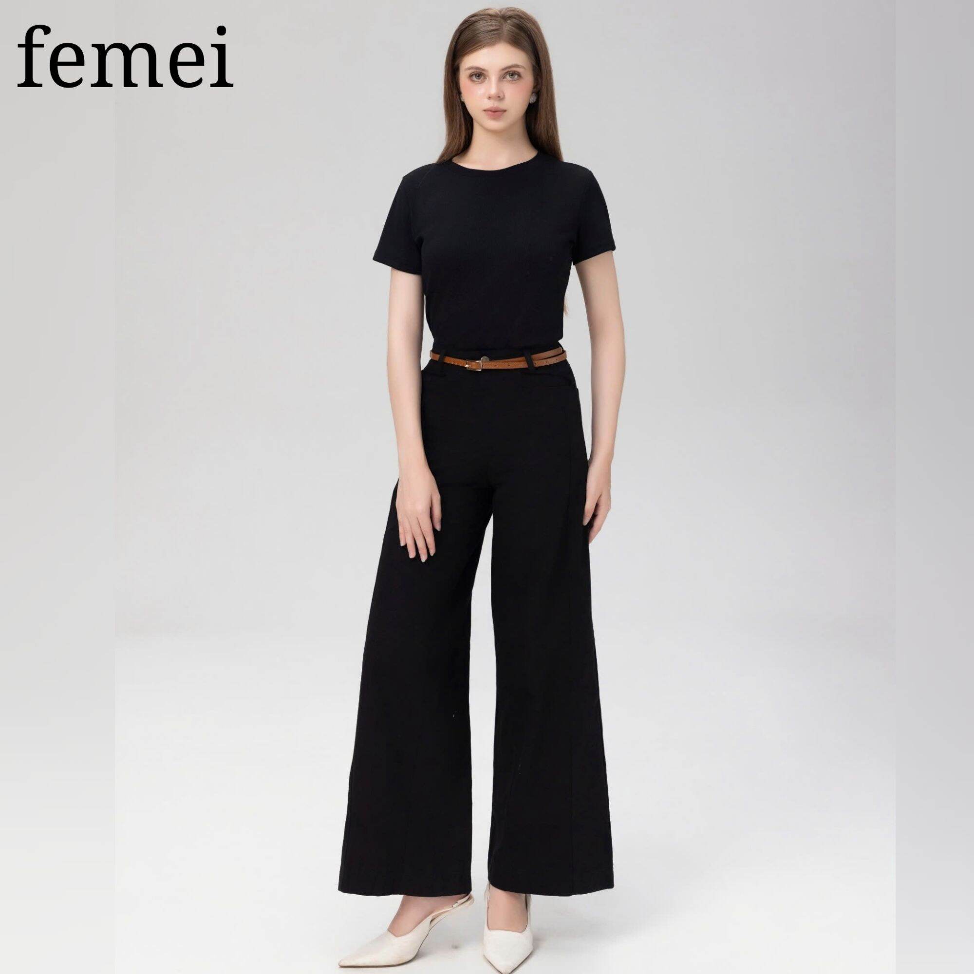 FEMEI - Quần kaki trắng nữ dài ống suông rộng lưng cao hot trend