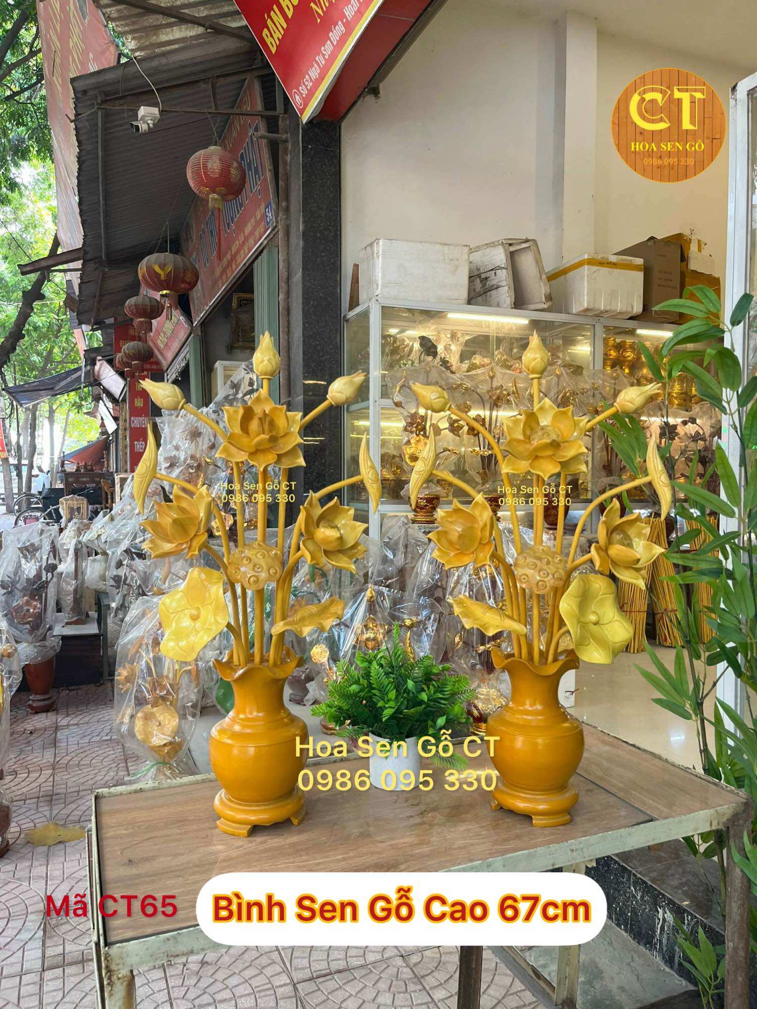 Hoa sen gỗ cao 67cm - 1 bình