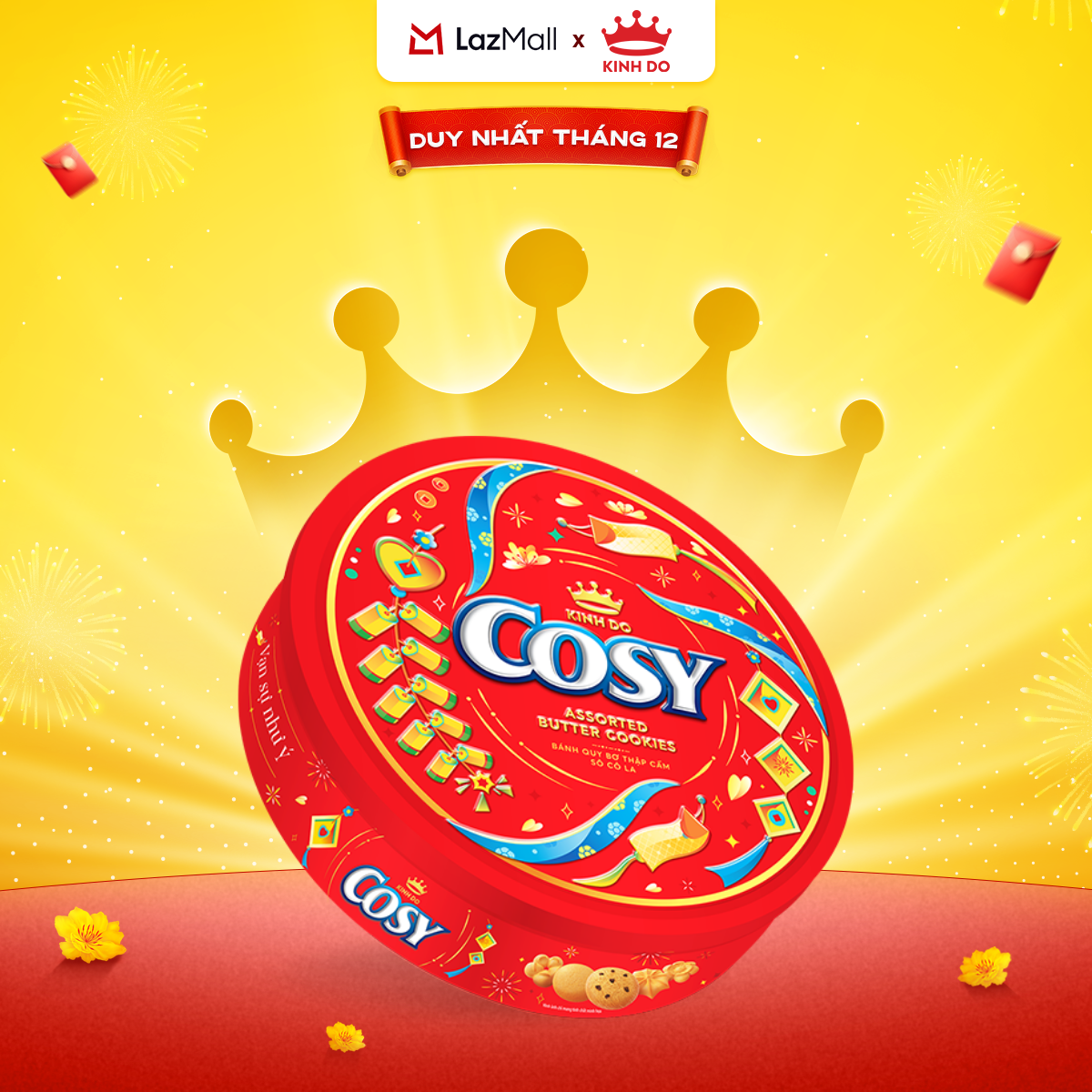   CÓ TÚI GIẤY  Bánh quy Cosy Tết Thập cẩm socola  Thập cẩm bơ sữa hộp thiếc quà Tết 390g 