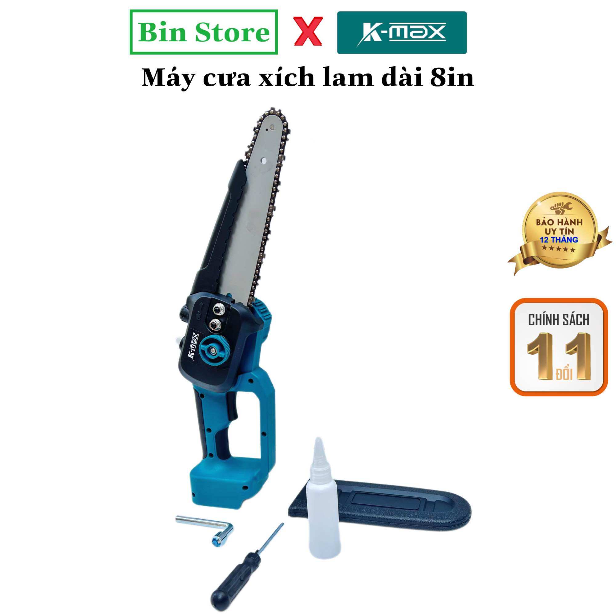 Máy cưa xích dùng pin chân phổ thông MKT - Lưỡi lam dài 8in - Không Chổi Than - Bơm dầu tự động - Đầy đủ phụ kiện