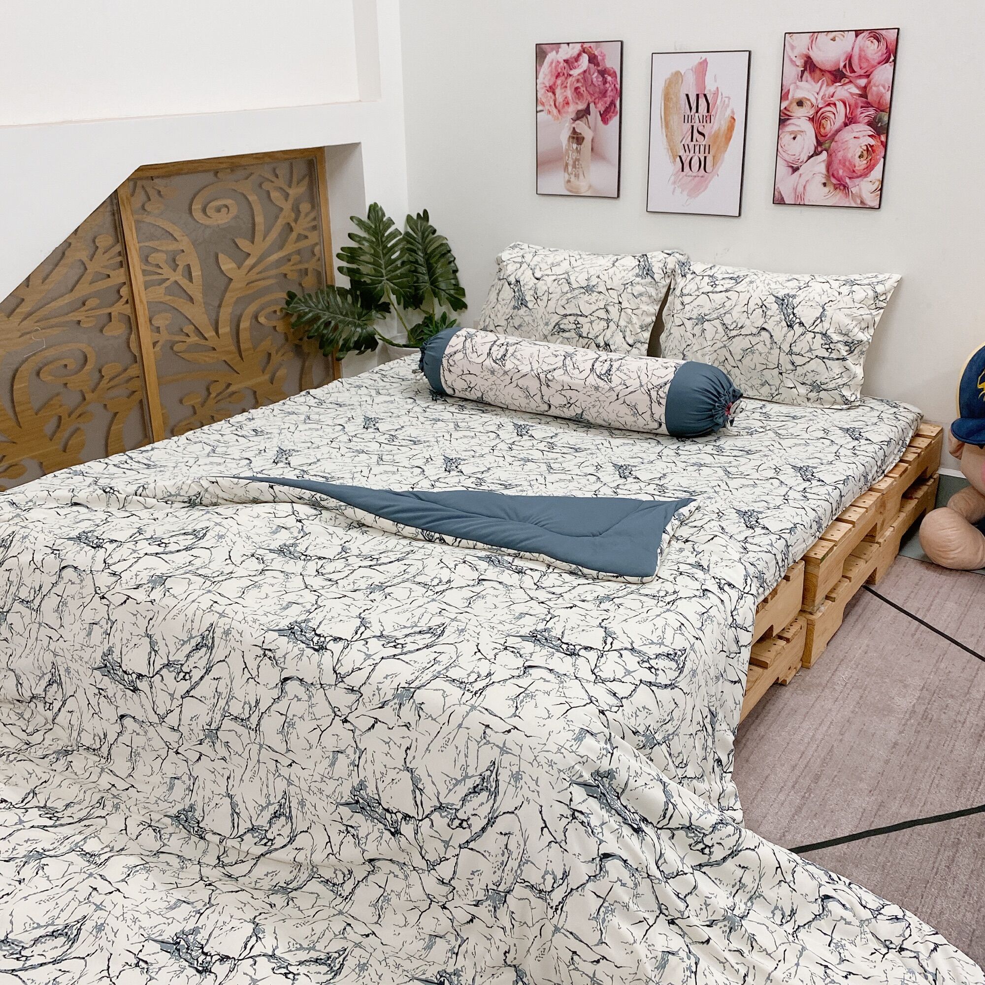 Bộ drap thun Hàn Quốc (4 món) mẫu vân đá