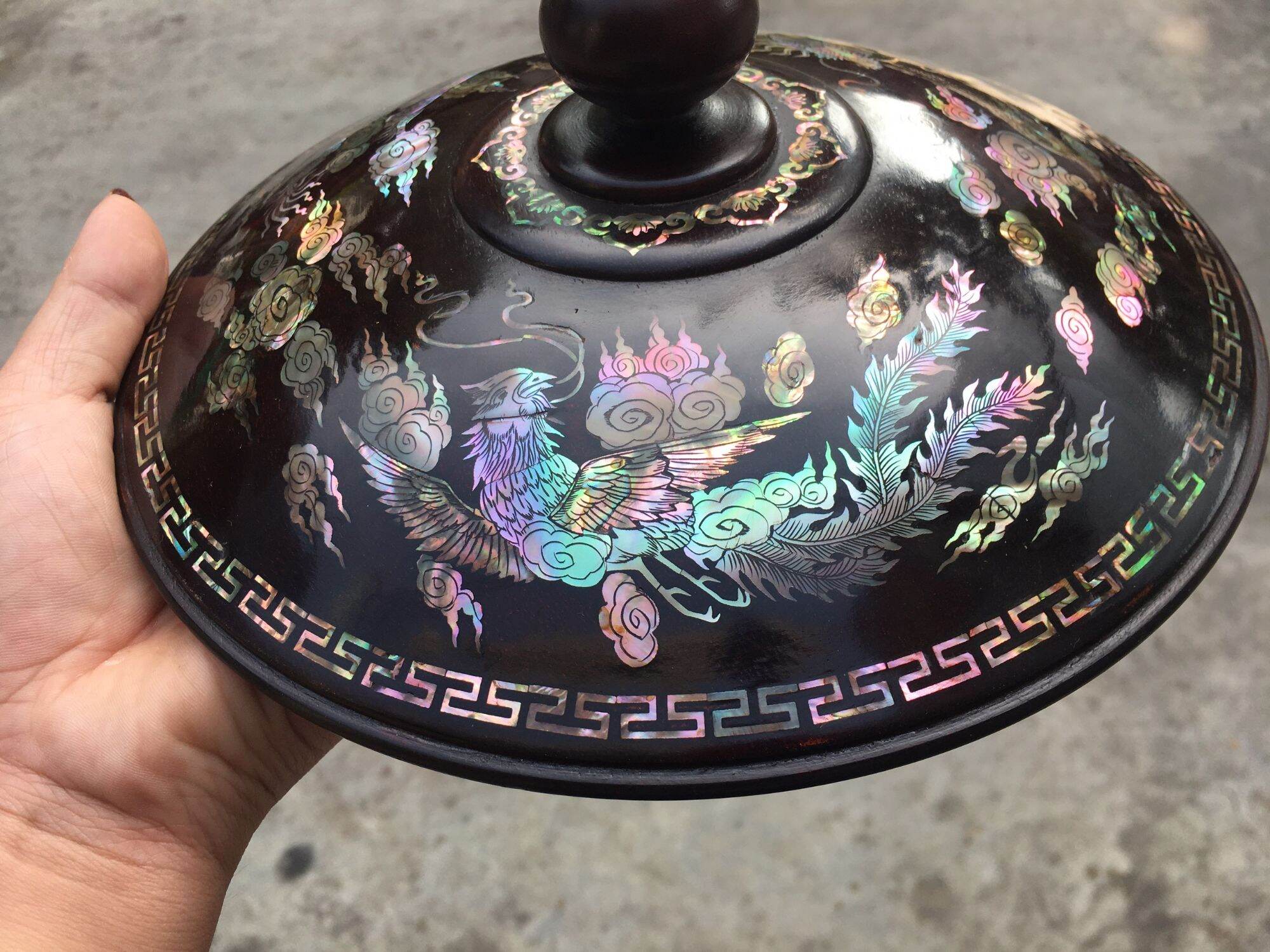 Bình ủ trà gỗ gõ khảm ốc đẹp ( kèm ấm sứ)