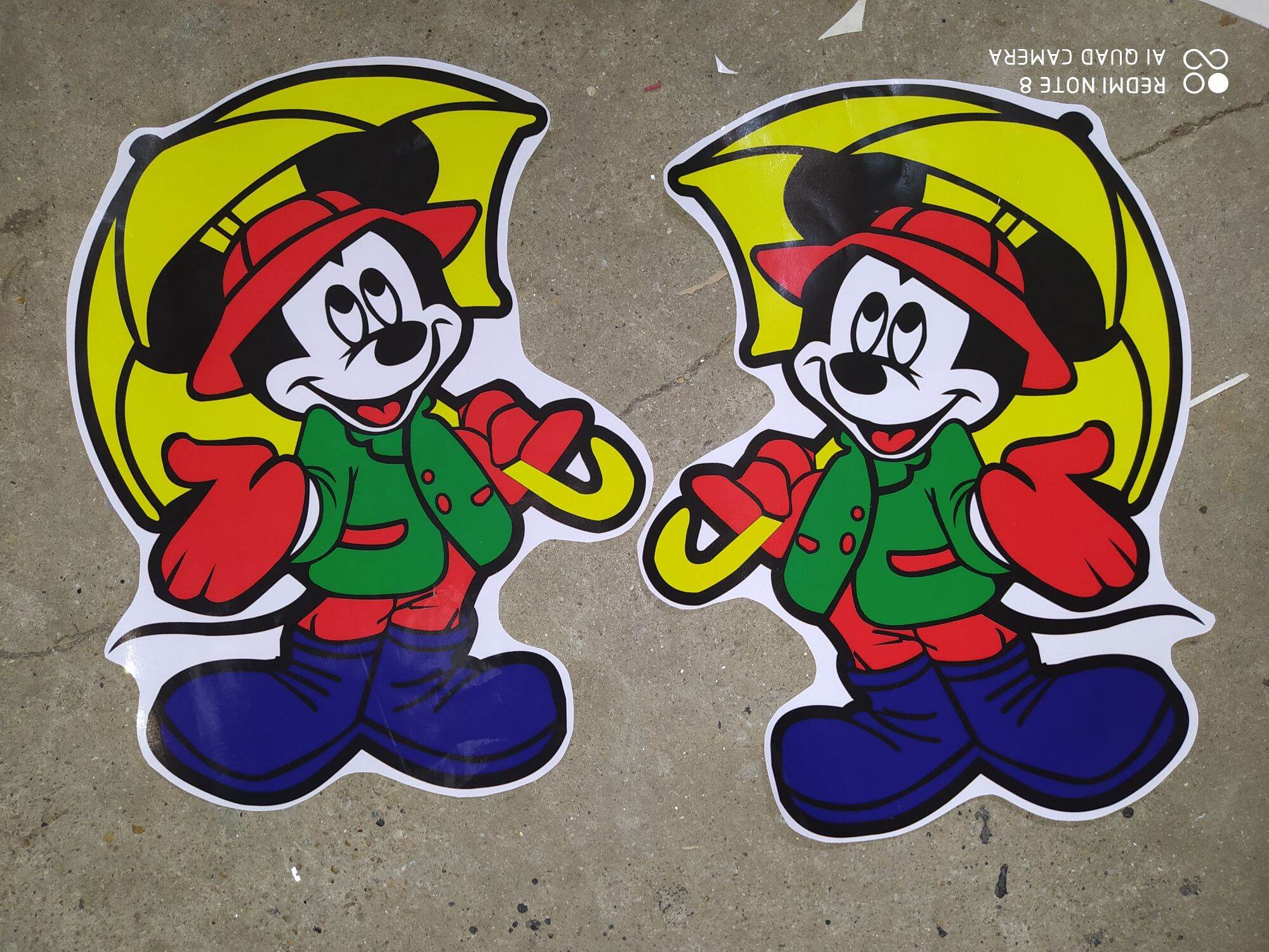 Cặp Tem đôi chuột mickey cầm ô dán trang trí các dòng xe