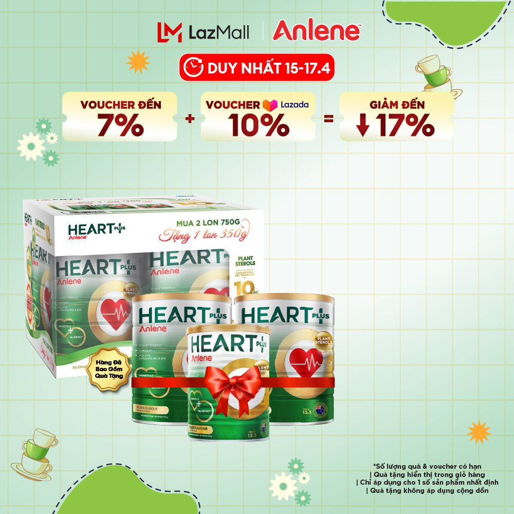 [Voucher giảm đến 26%][Tặng 1 Lon Anlene Heart Plus 350G] Bộ Quà Tặng Combo 2 Sữa Bột Anlene Heart Plus Lon 750G
