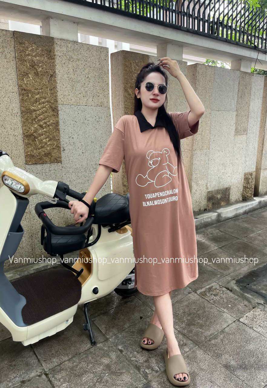Đầm bầu cổ sơ mi trắng công sở