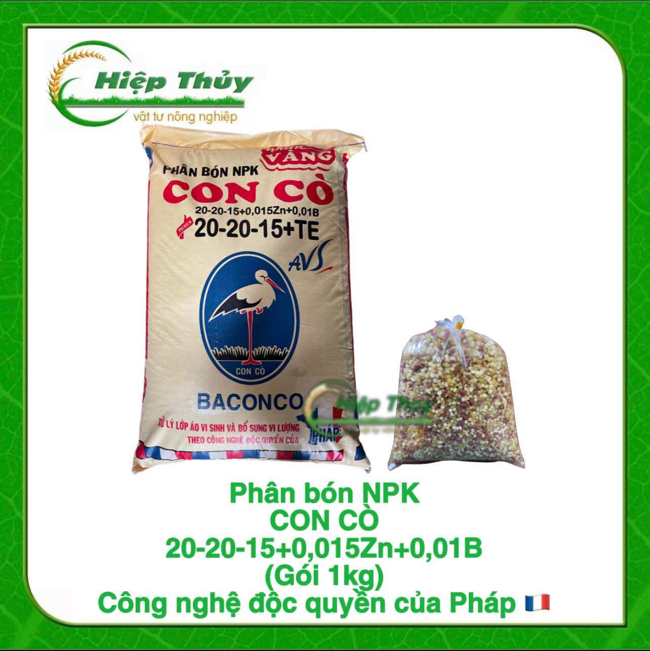 Phân bón gốc con cò 3 màu npk 20-20-15 + te cao cấp nhập khẩu pháp | 1kg