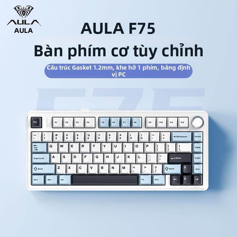 AULA |  Bàn phím cơ F75 không dây 3 mode - Mạch Xuôi - Hỗ trợ hotswap 5 pin - LED RGB - Có App Marco