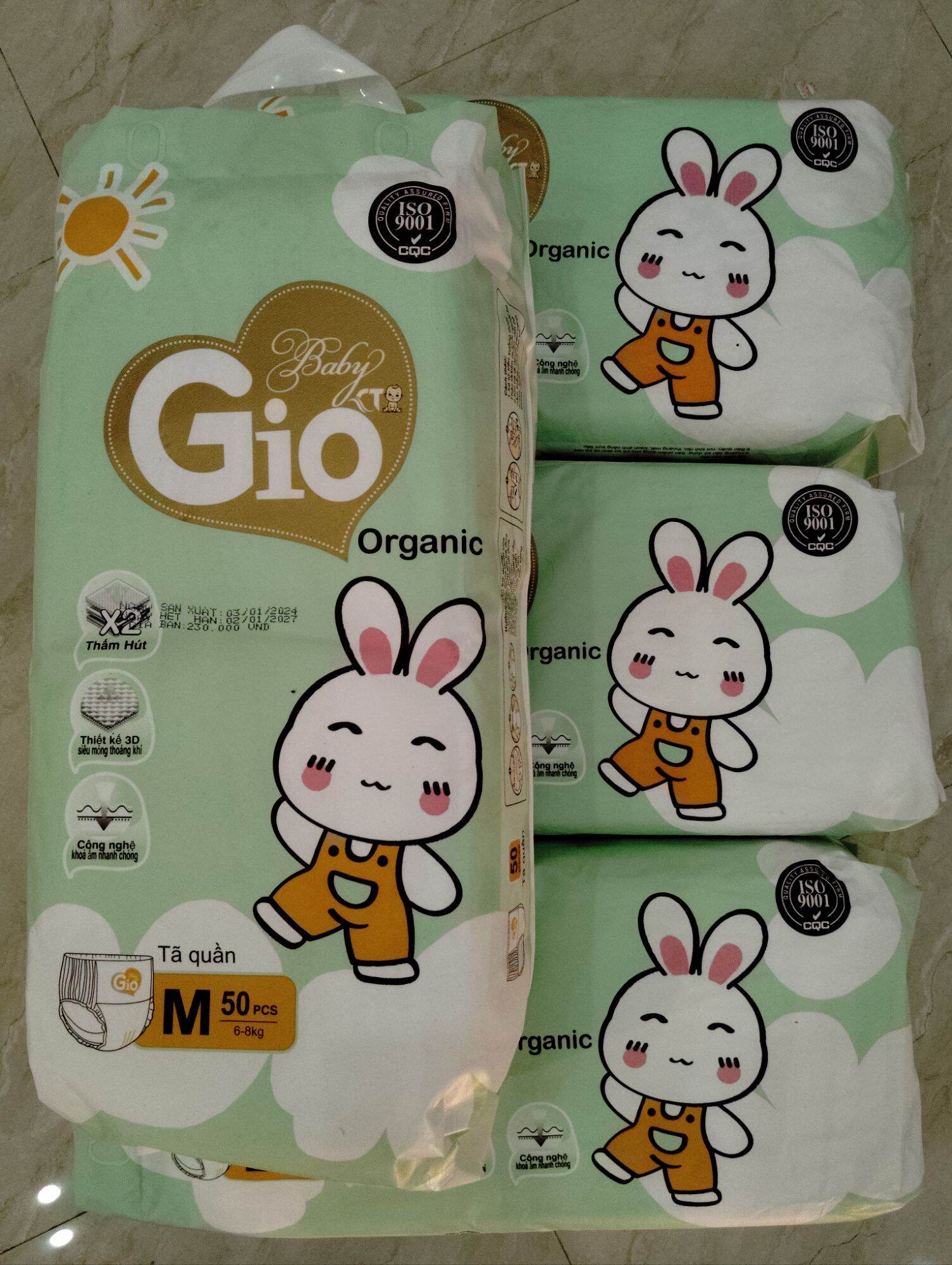 Bỉm quần Baby Gio 100 miếng tặng kèm khẩu trang kháng khuẩn cho bé
