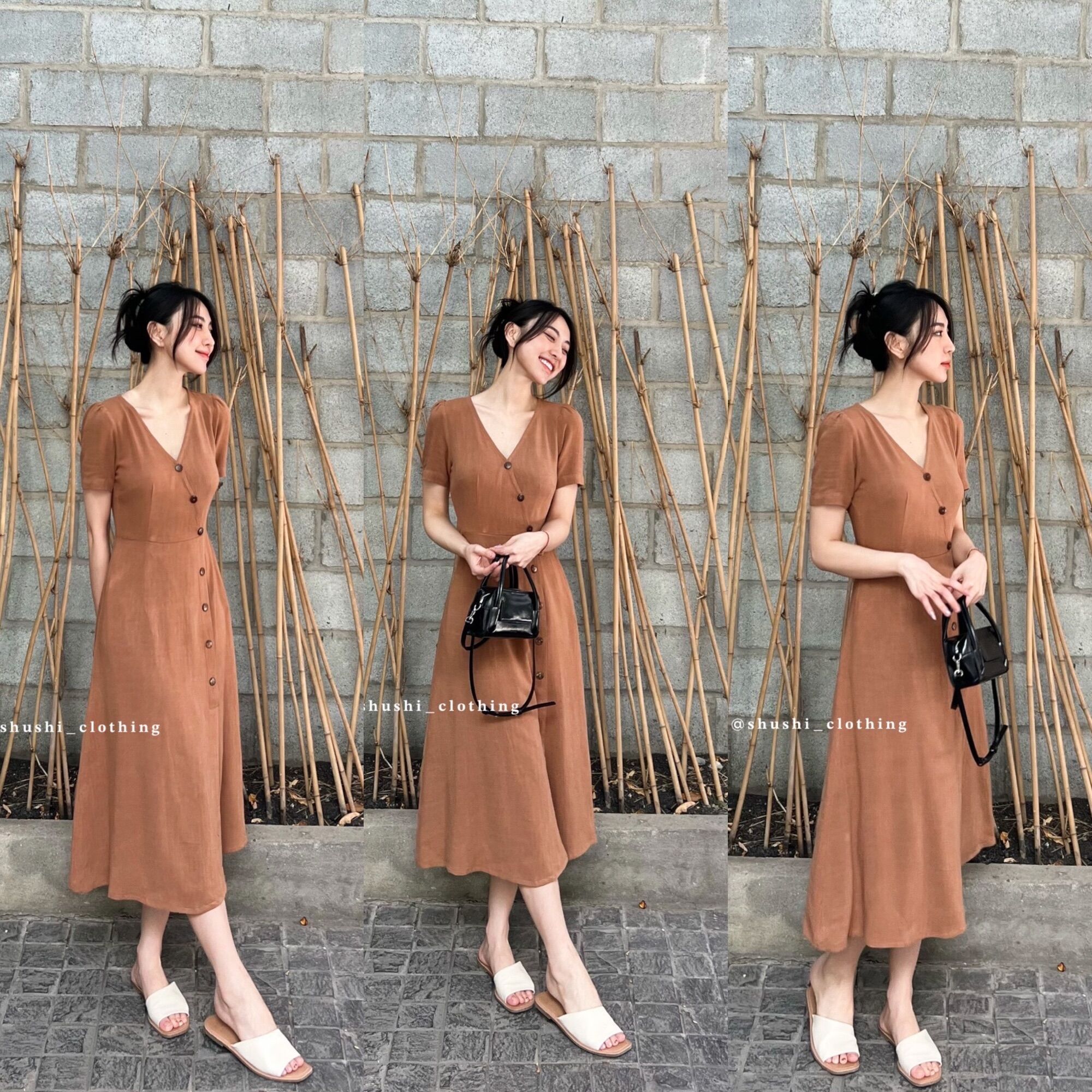 Bamboo dress - đầm linen cúc gỗ
