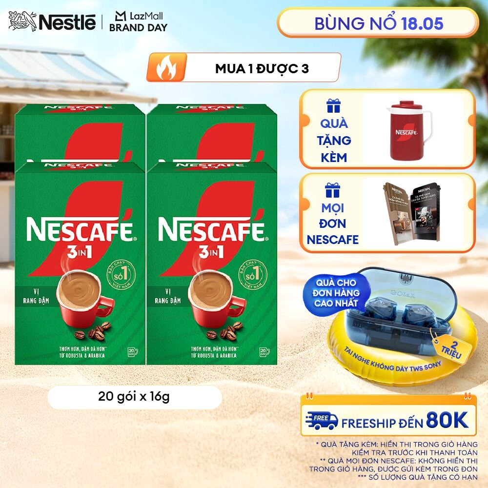 [ƯU ĐÃI THÁNG 5][FREESHIP HCM] Combo 4 hộp cà phê hòa tan Nescafé 3in1 công thức cải tiến - vị rang đậm (Hộp 20 gói)