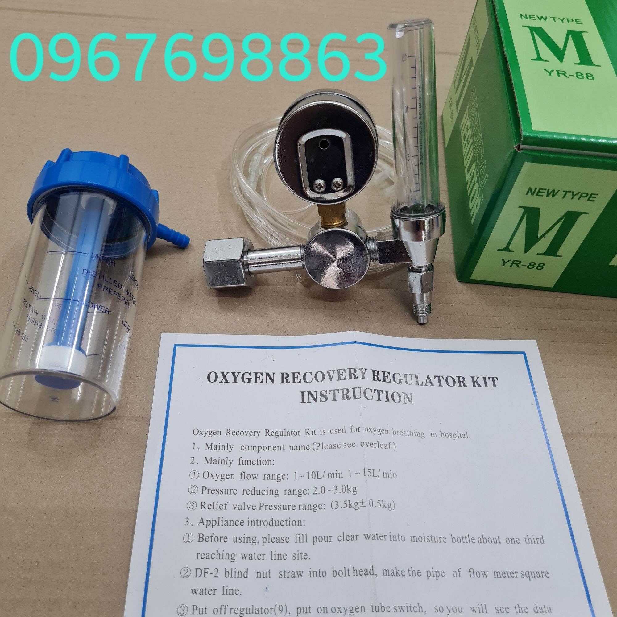 Đồng Hồ Oxy Trọn Bộ 3 Món: Đồng Hồ+Bình Tạo Ẩm+Dây Thở