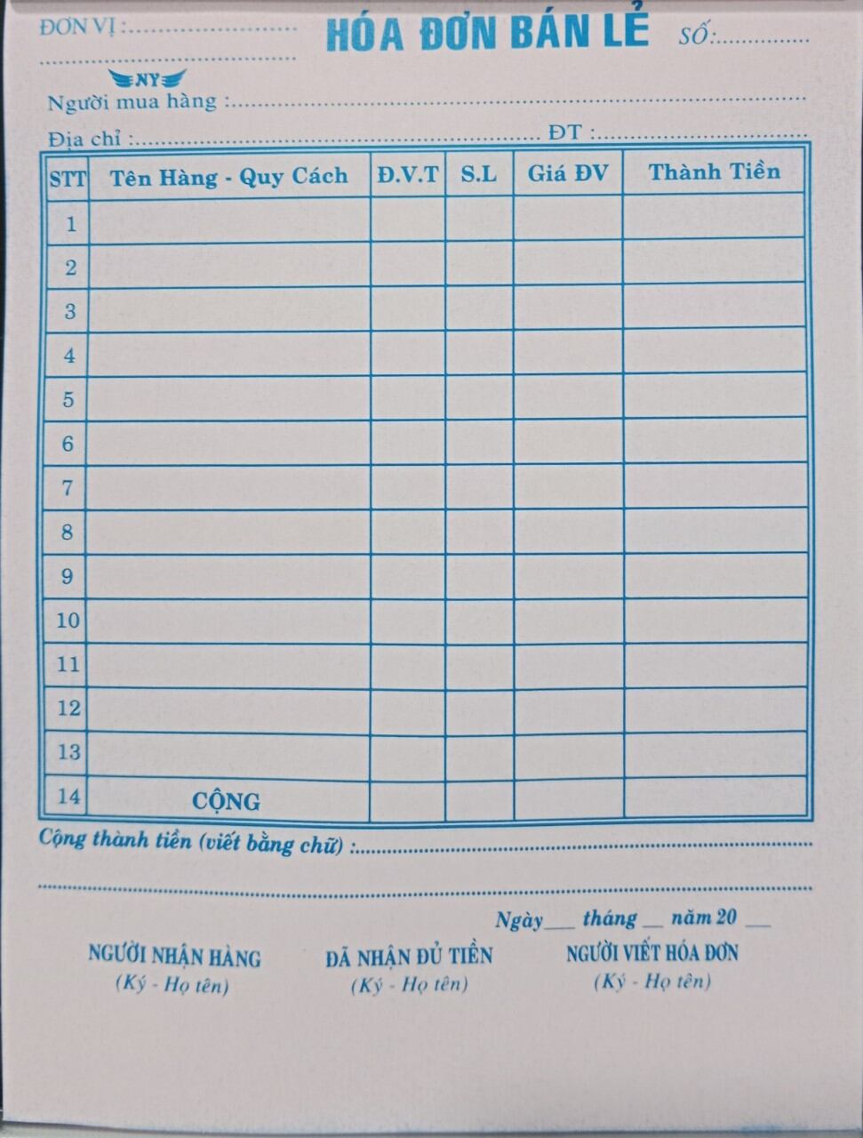 Vombo 10 cuốn hóa đơn bán lẻ 2 liên 50 bộ 100 tờ