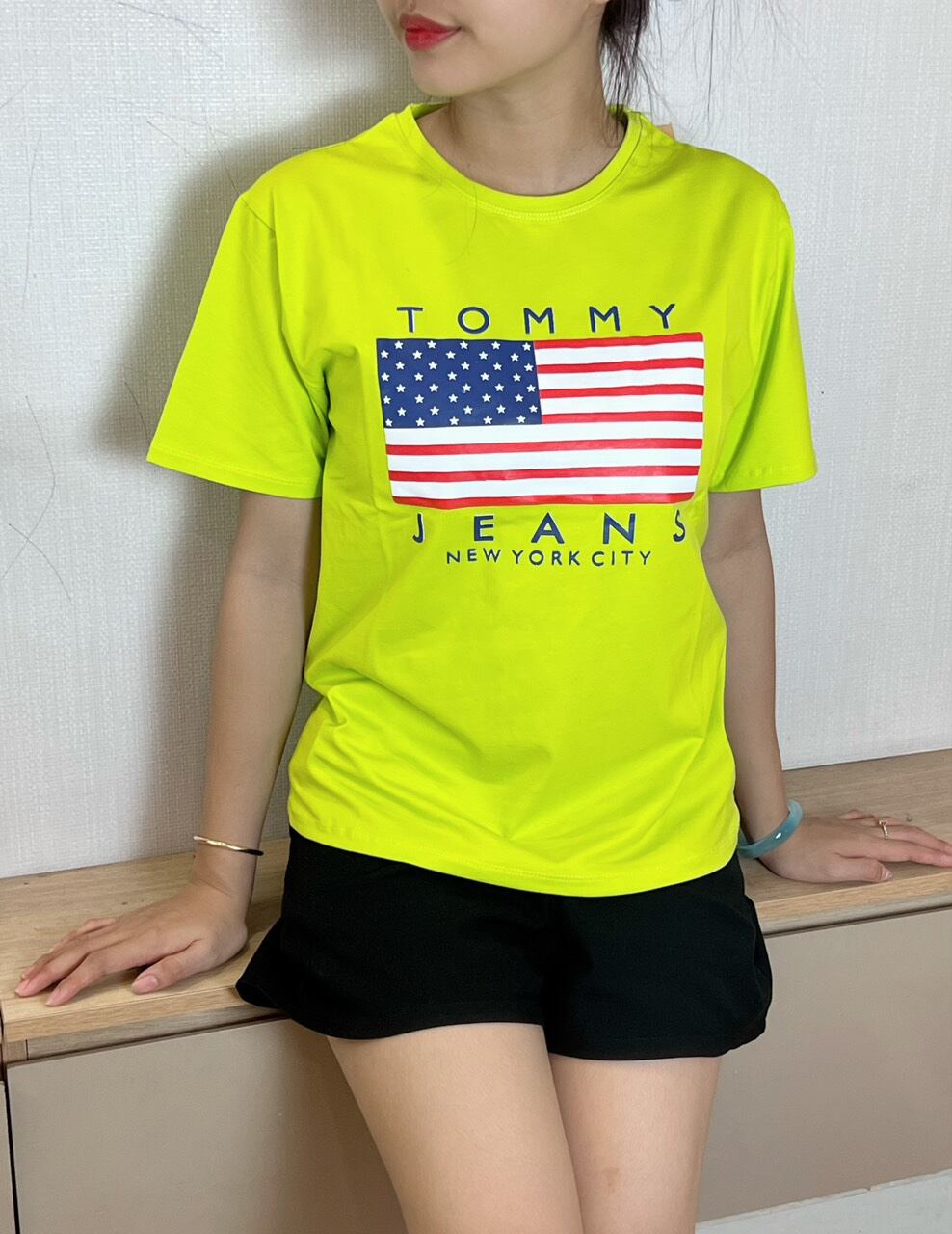 Áo thun nữ áo phông form vừa chất thun thái cotton co giản 4 chiều màu xanh bơ mẫu A04