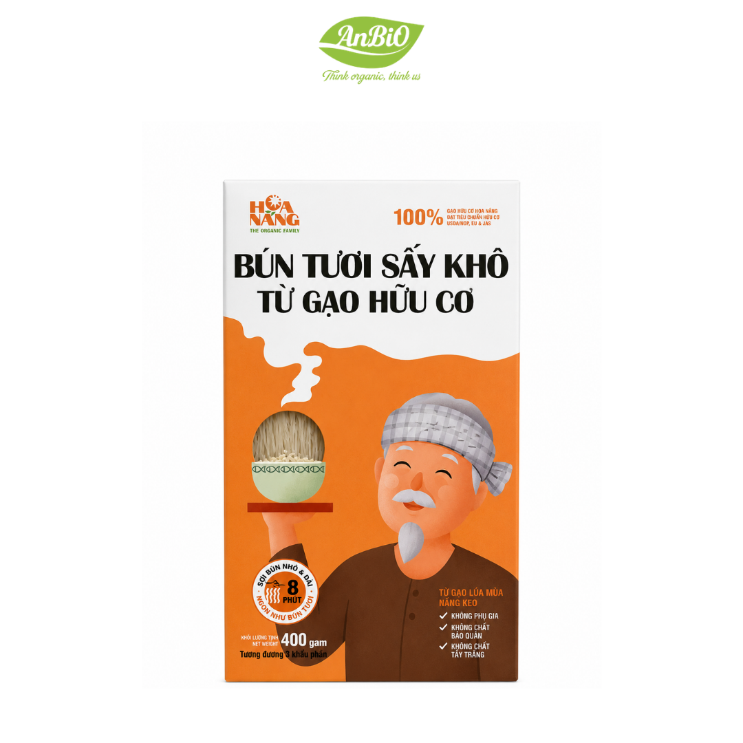 Bún tươi sấy khô Hoa Nắng hữu 100% tự gạo hữu cơ 400g