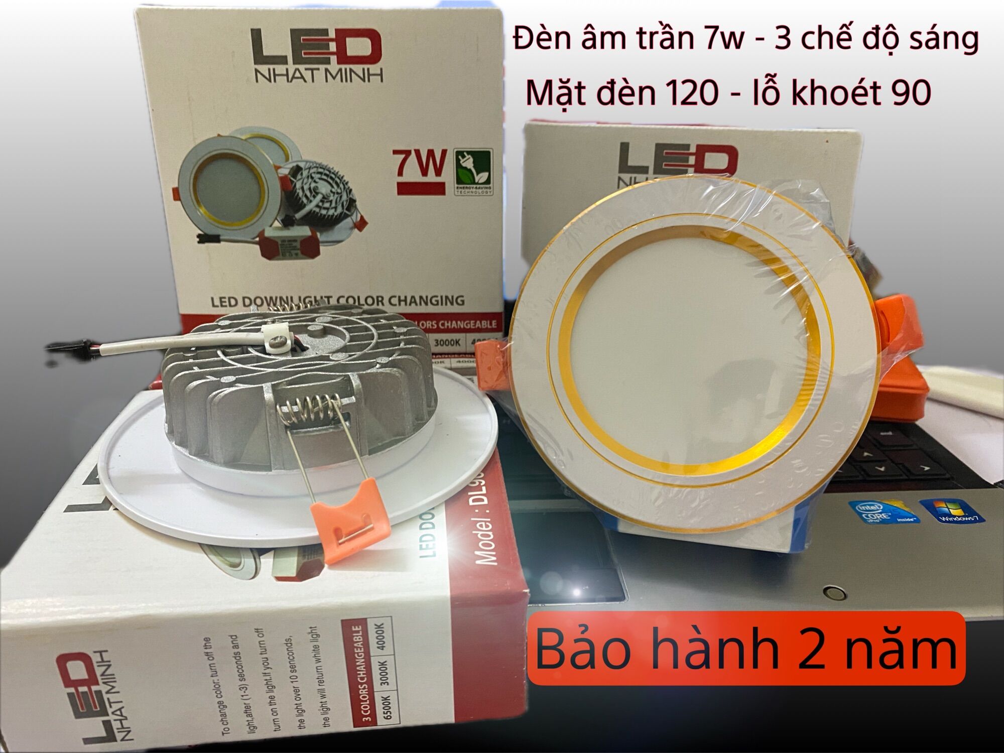 Đèn âm trần 7W - 3 chế độ màu - Phi 90 - Bảo hành 2 năm- đèn downlight 7w