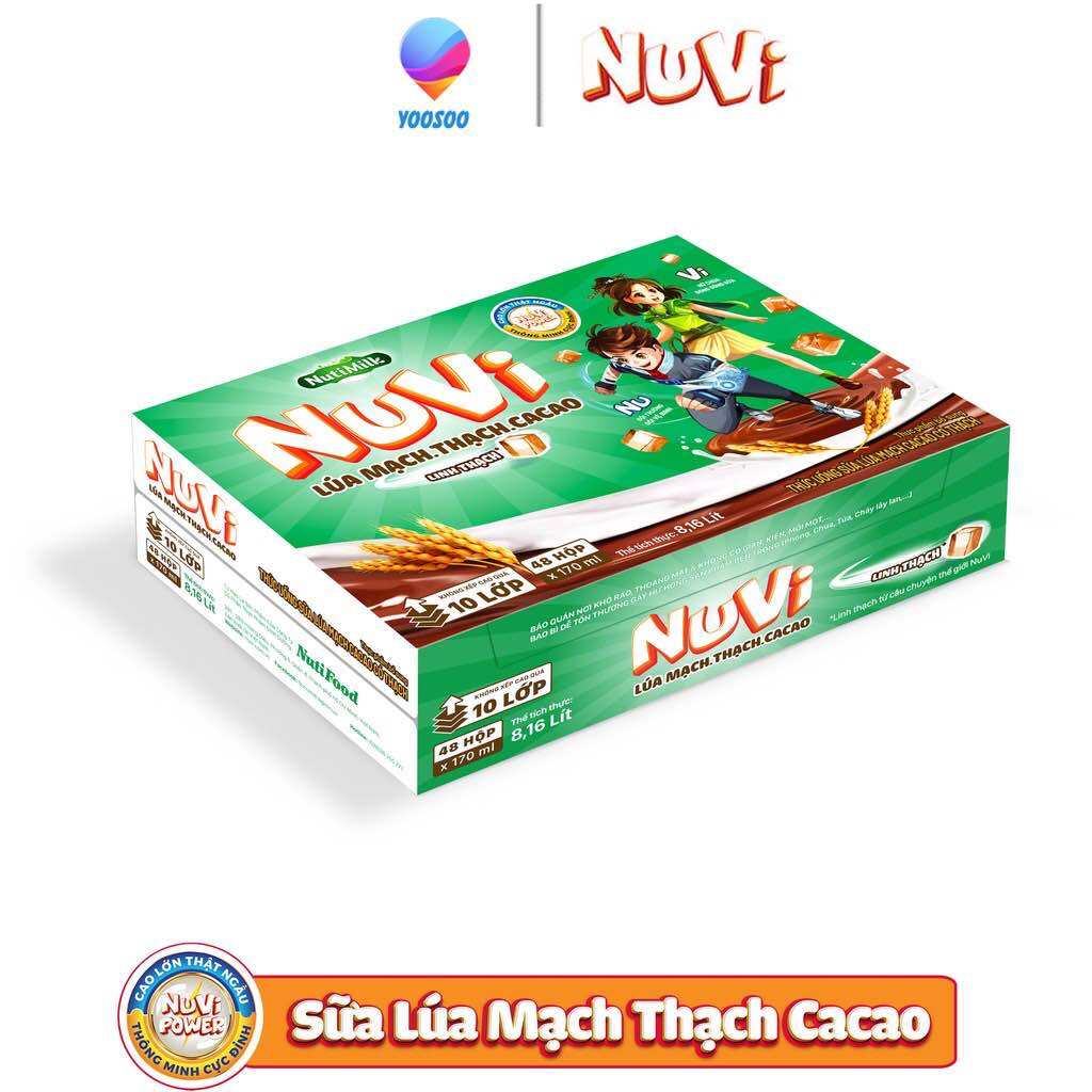 Thùng 48 hộp sữa Nuvi cacao có thạch 110ml