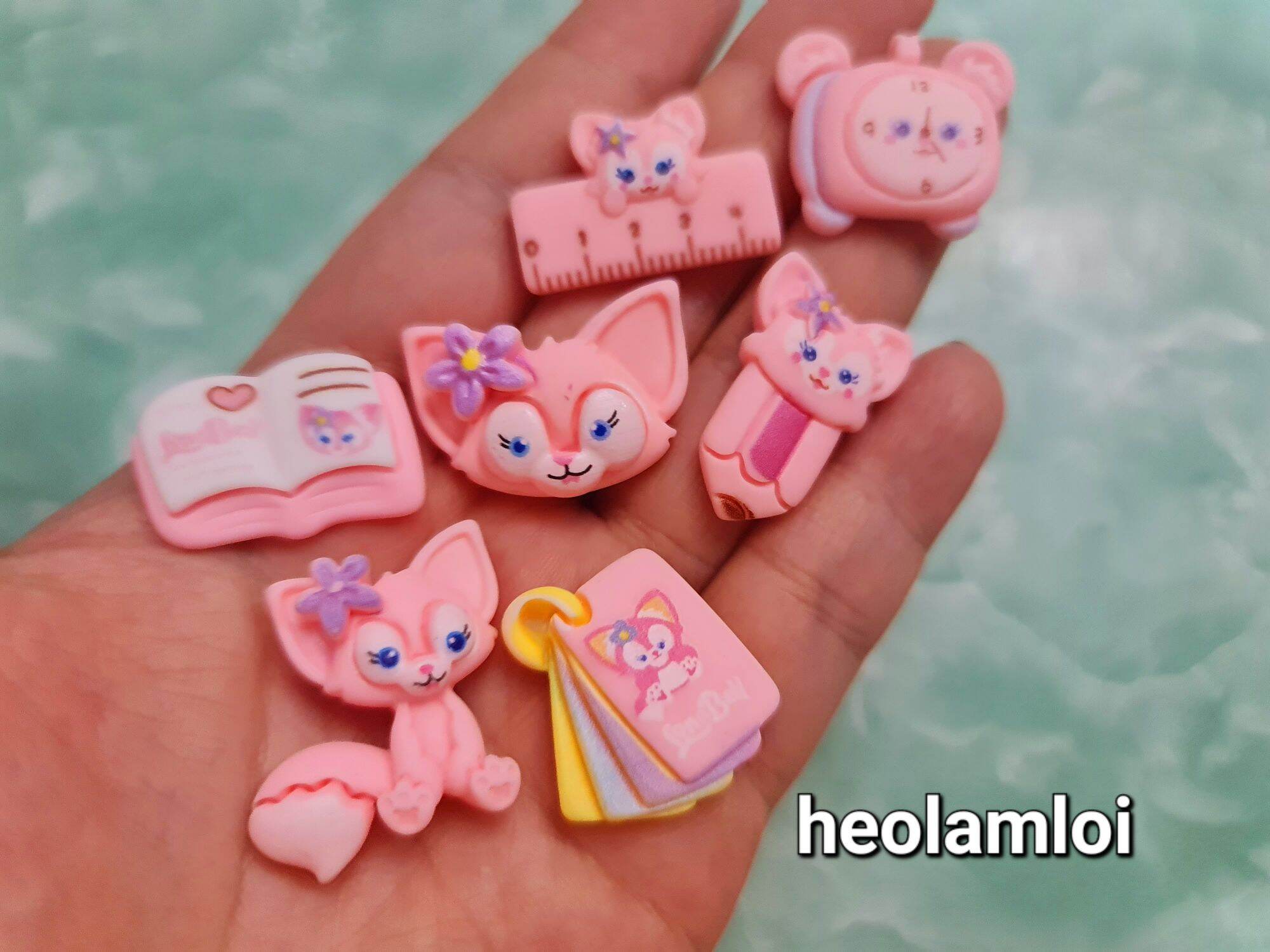 Mô hình 7 charm mèo hồng xinh xắn trang trí ốp đt làm đồ diy, charm slime