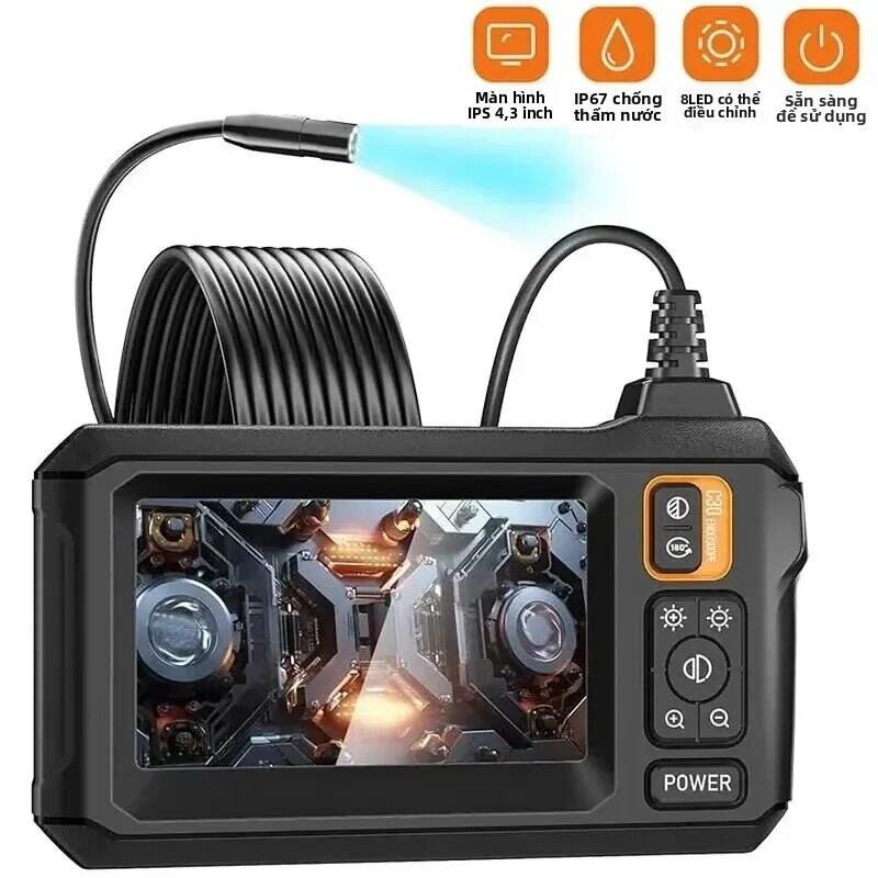 Camera Nội Soi Công Nghiệp 1080P Màn Hình IPS 4,3 Inch Ống Kính Đơn Đường Kính 8 Mm IP67 Chống Nước Với 8 Đèn LED Để Kiểm Tra Đường Ống Ô Tô