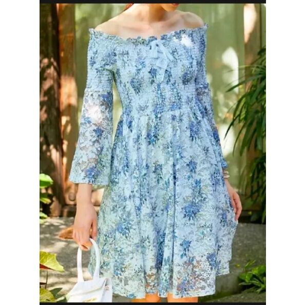 Đầm Váy Ren trễ vai cổ nhún Tay Loe hàng hiệu Vero Moda