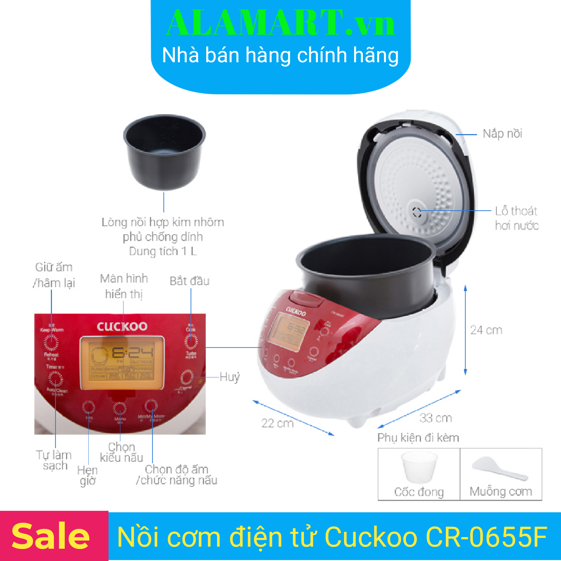 [HCM]Nồi Cơm Điện Cuckoo CR-0655F (1.08 Lít)