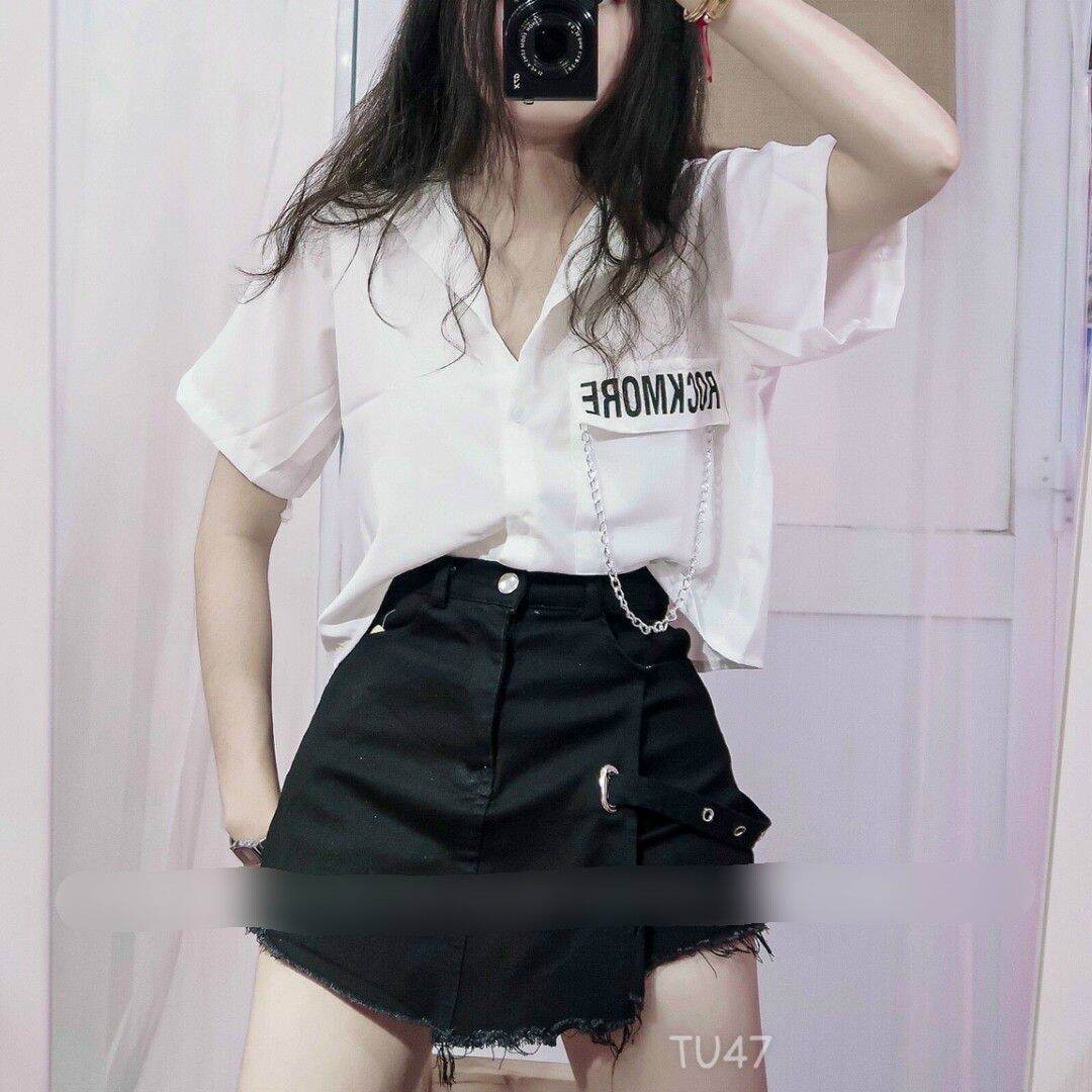 Áo Sơmi Croptop Phối Xích cá tính