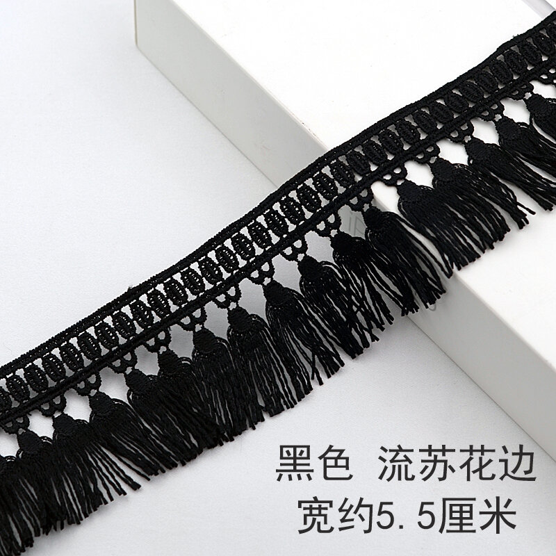 Black And White with Pattern Tassel Lace Clothing Edge Fringe Handmade DIY Lace Accessories Clothes Skirt Lengthened Decorative Edge White