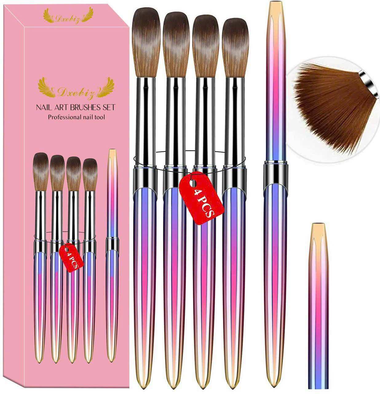 Cọ đắp bột nail - set 4 cây cọ đắp bột sợi lông cọ mềm mượt