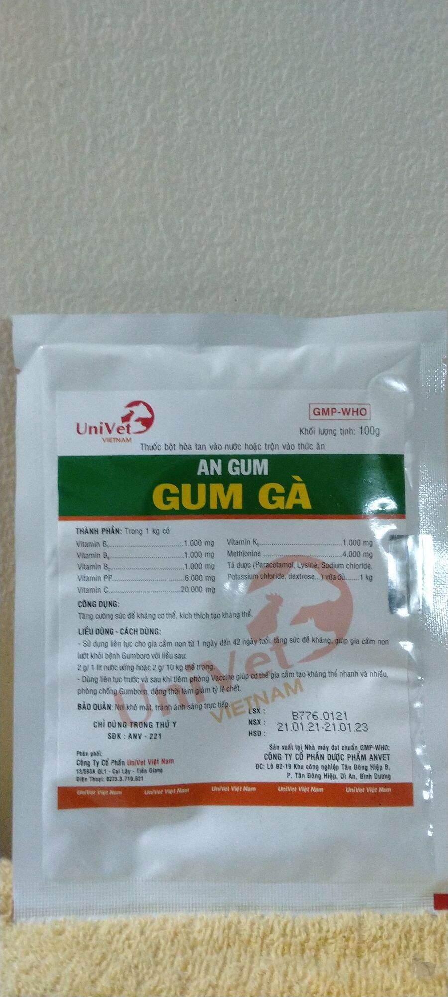 gum gà, giảm chết non gia cầm,tăng đề kháng gum 100gr