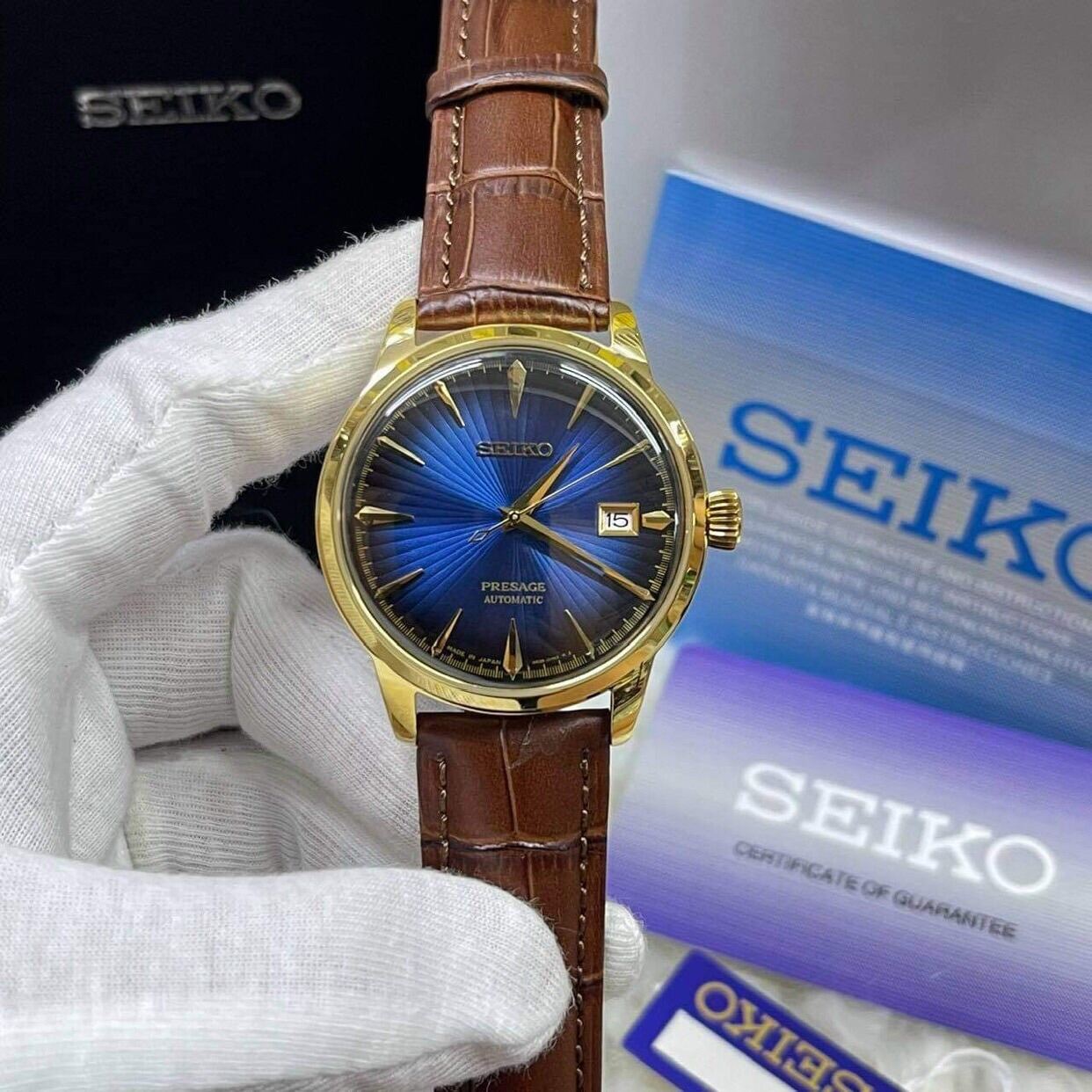 Đồng hồ nam Seiko Automatic Saphire cong Blue