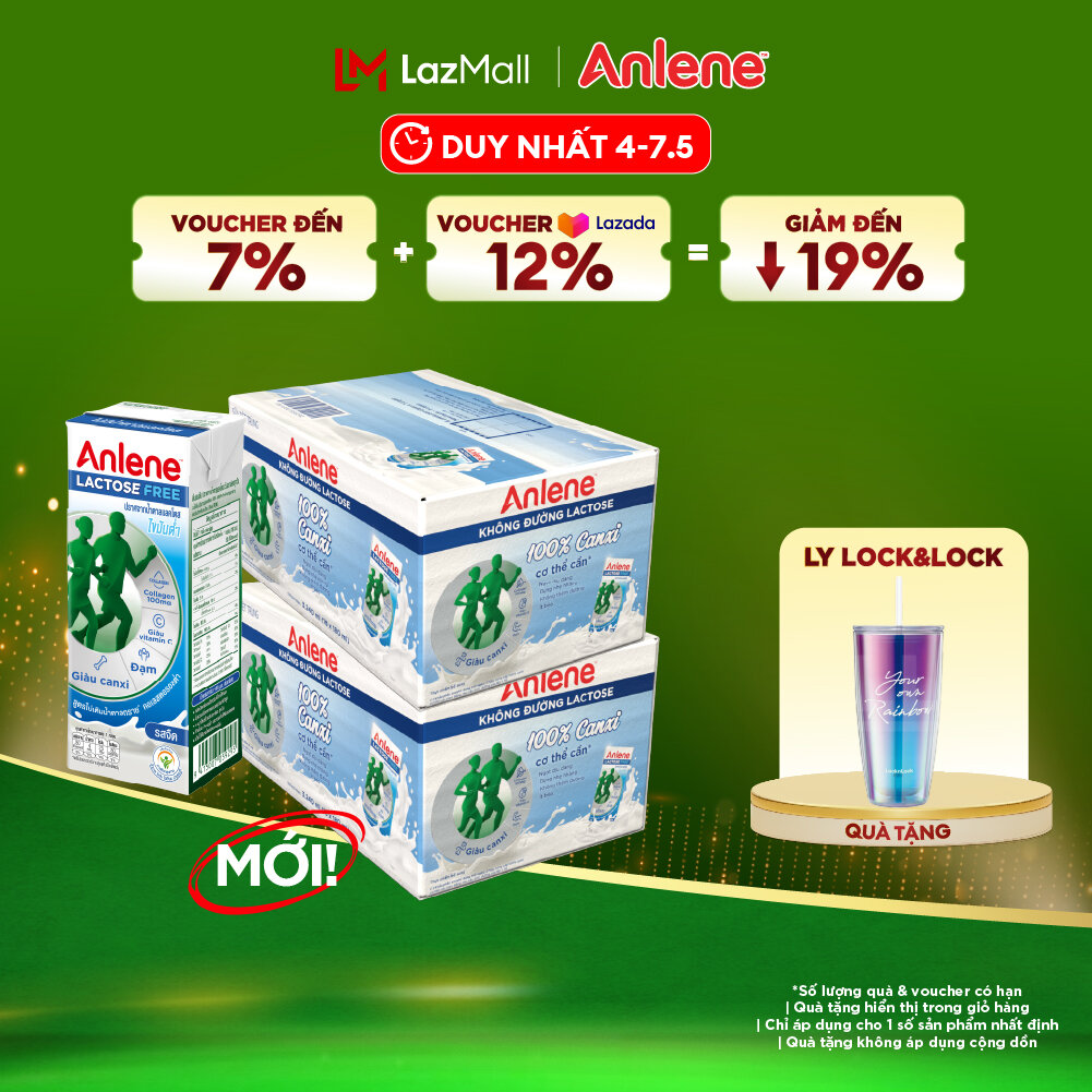 Combo 2 Thùng 36 hộp sữa Anlene không đường Lactose vị nguyên bản 180ml