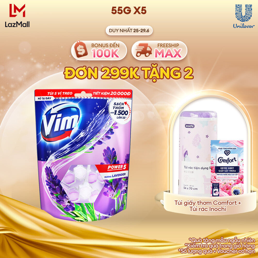 Combo 5 Bộ Viên tẩy bồn cầu Vim Power 5 Hương Lavender 275G (5x55G)