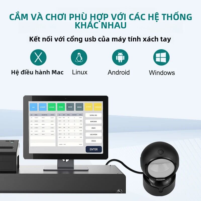 NETUM A5 2D Máy Quét Mã Vạch Để Bàn Đa Hướng Cầm Tay Có Dây USB Màn Hình Lớn 1D Mã QR Đọc A4 Quét Breadth