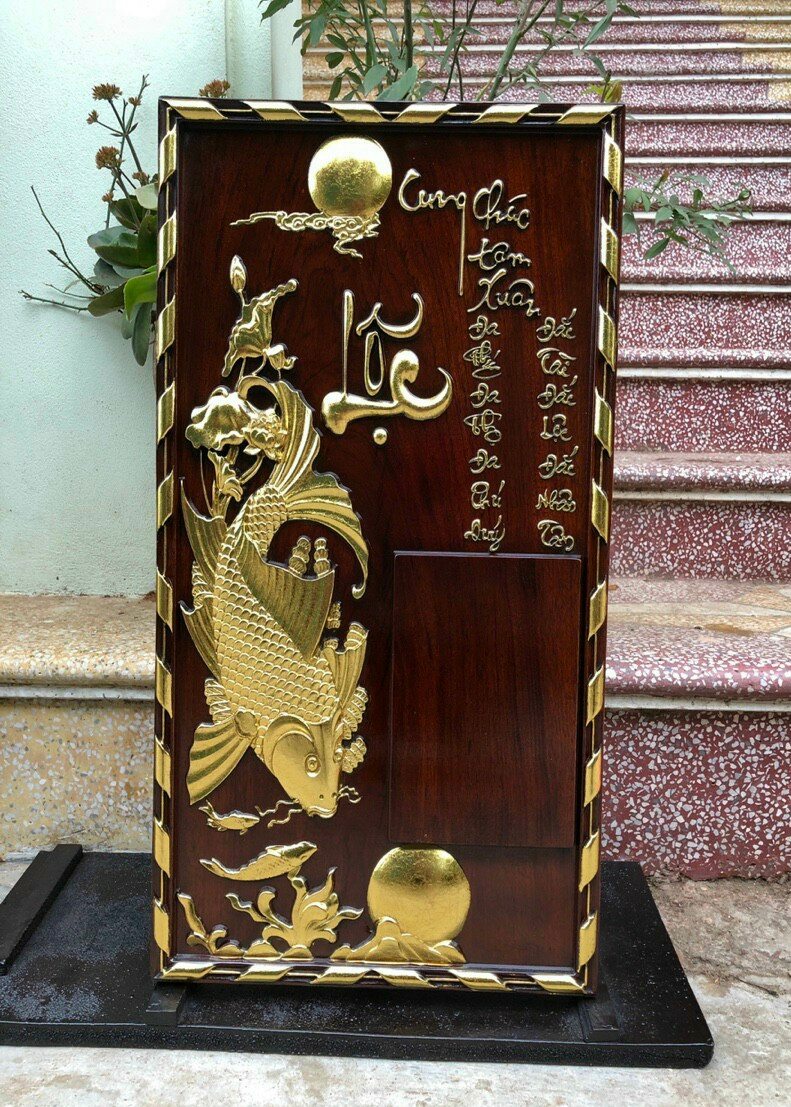 Đốc lịch cá chép thiếp vàng gỗ gụ