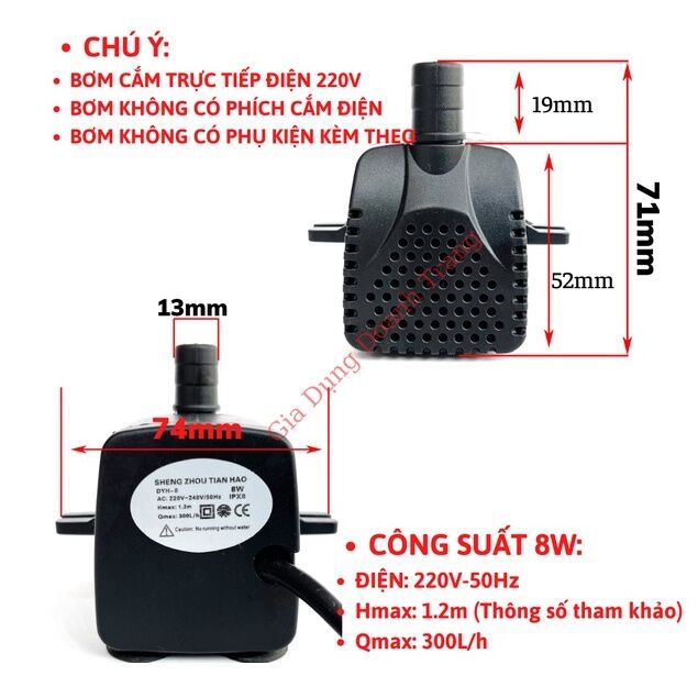 Bơm nước chìm mini 4W ,8W ,13W ,16W ,18W ,25W ,30W điện 220V, Bơm quạt hơi nước, Bể cá thủy sinh, Hòn non bộ