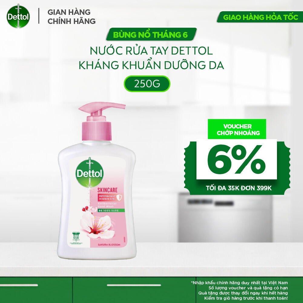 Nước rửa tay Dettol kháng khuẩn dưỡng da, hương hoa anh đào - Chai 250g