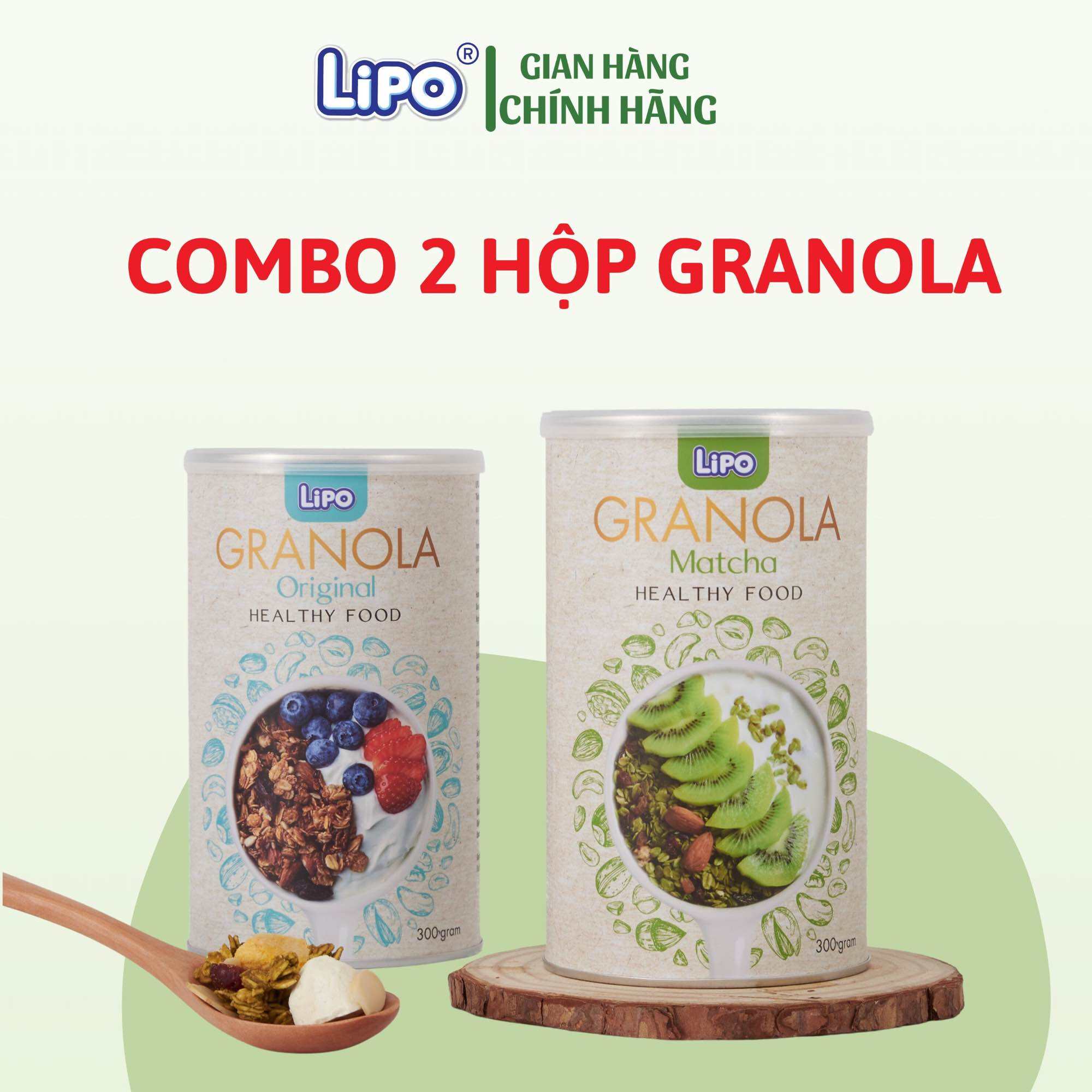 Combo 2 hộp Ngũ cốc Granola LIPO 300g mix 5 khẩu vị