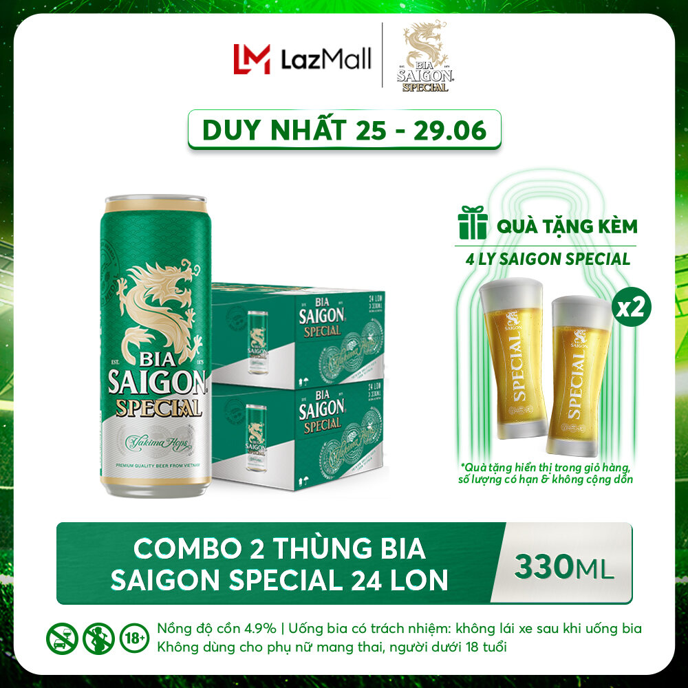 [HOẢ TỐC 0đ TẠI HCM] Combo 2 Thùng 24 lon Bia Saigon Special 330ml
